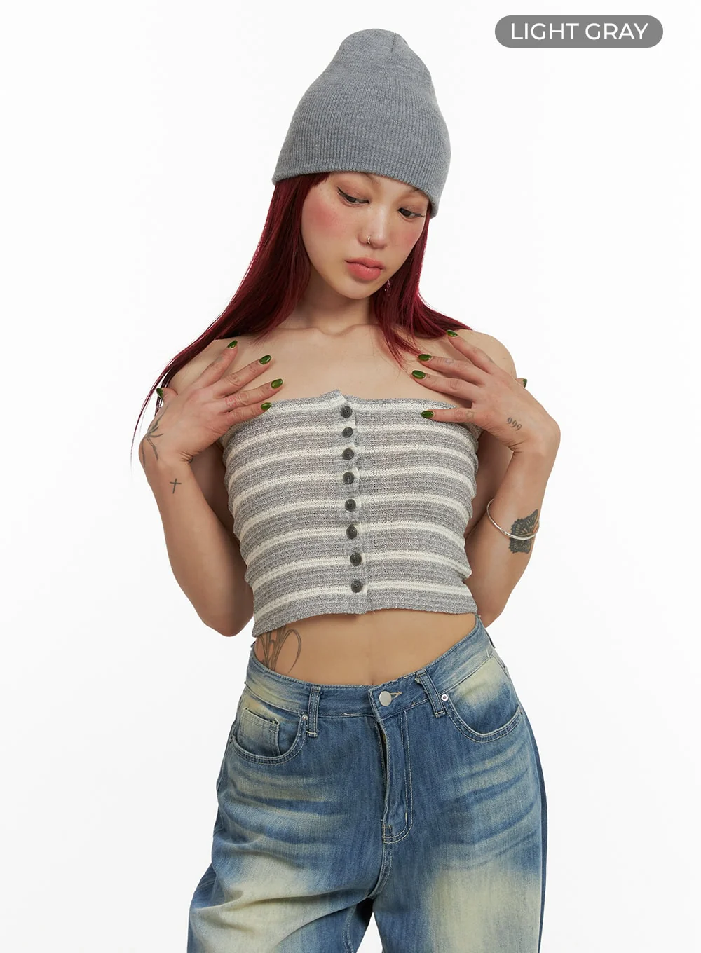 Stripe Buttoned Tube Top CY429 - Image 8