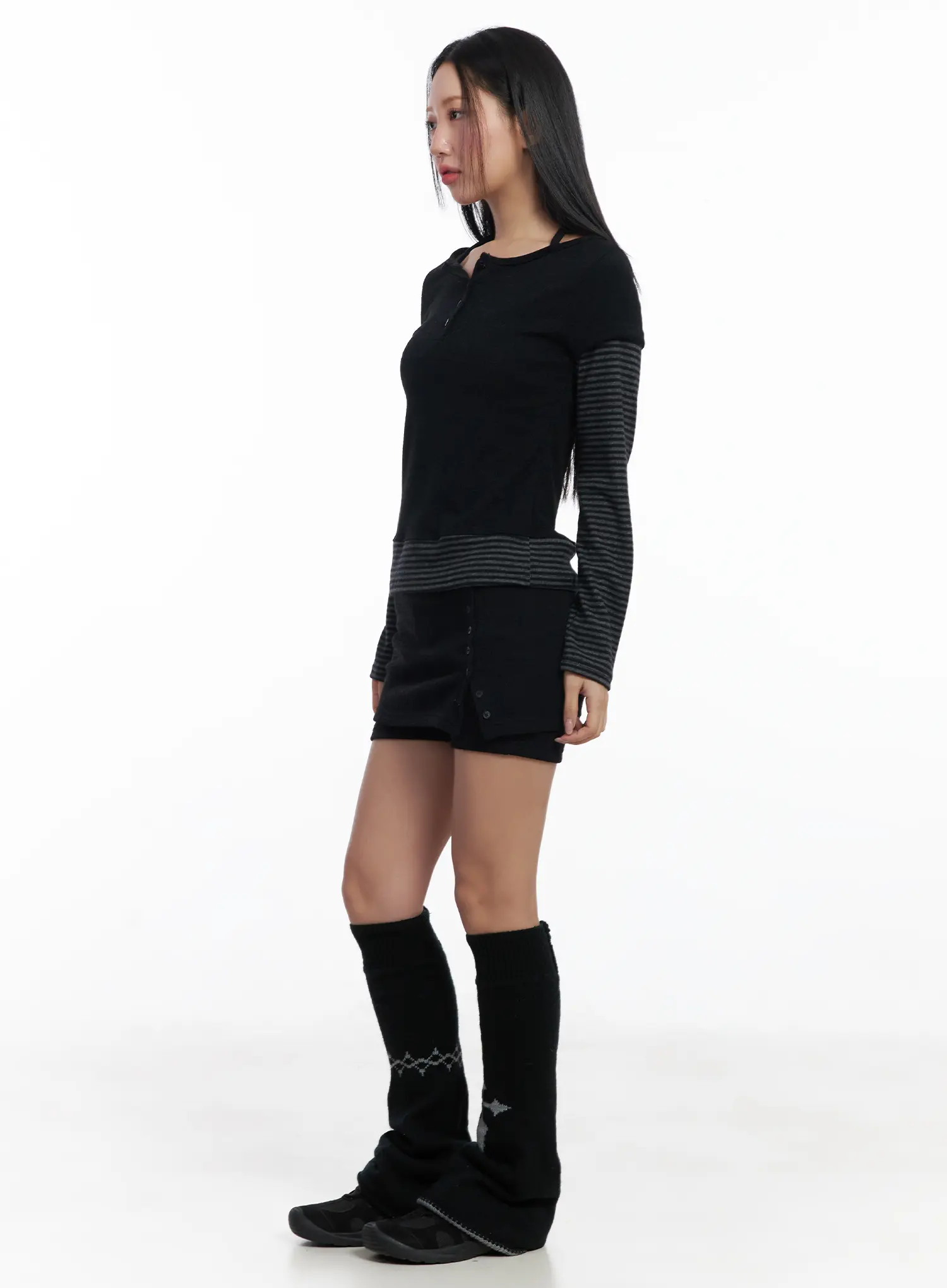 Stripe Contrast Layered Long Sleeve Top CJ514 - Image 6
