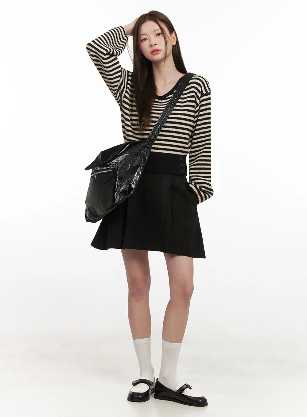 Stripe Oversized V-Neck Sweater IF505 - Image 2