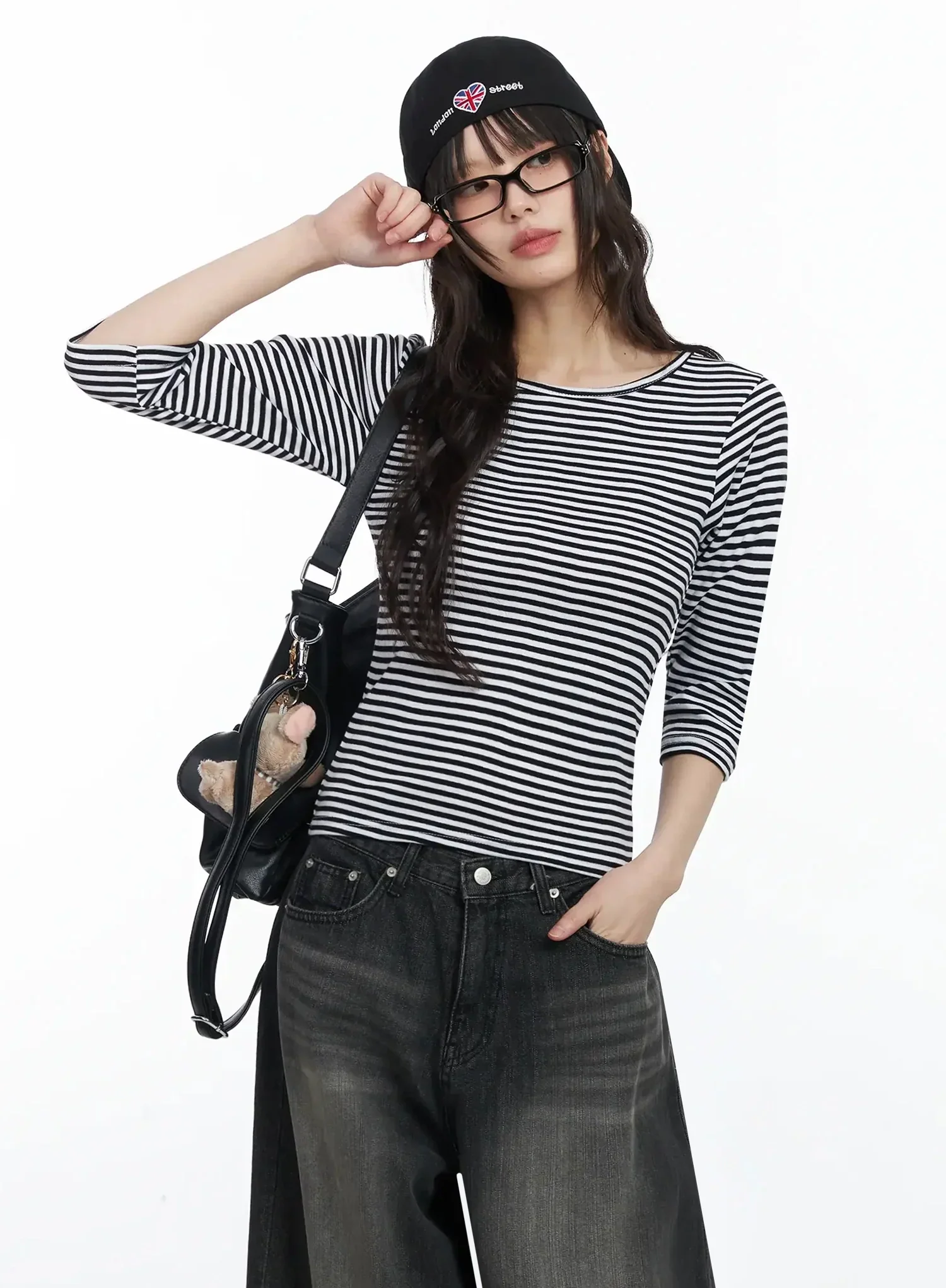 Striped 3/4 Sleeve Top IF505