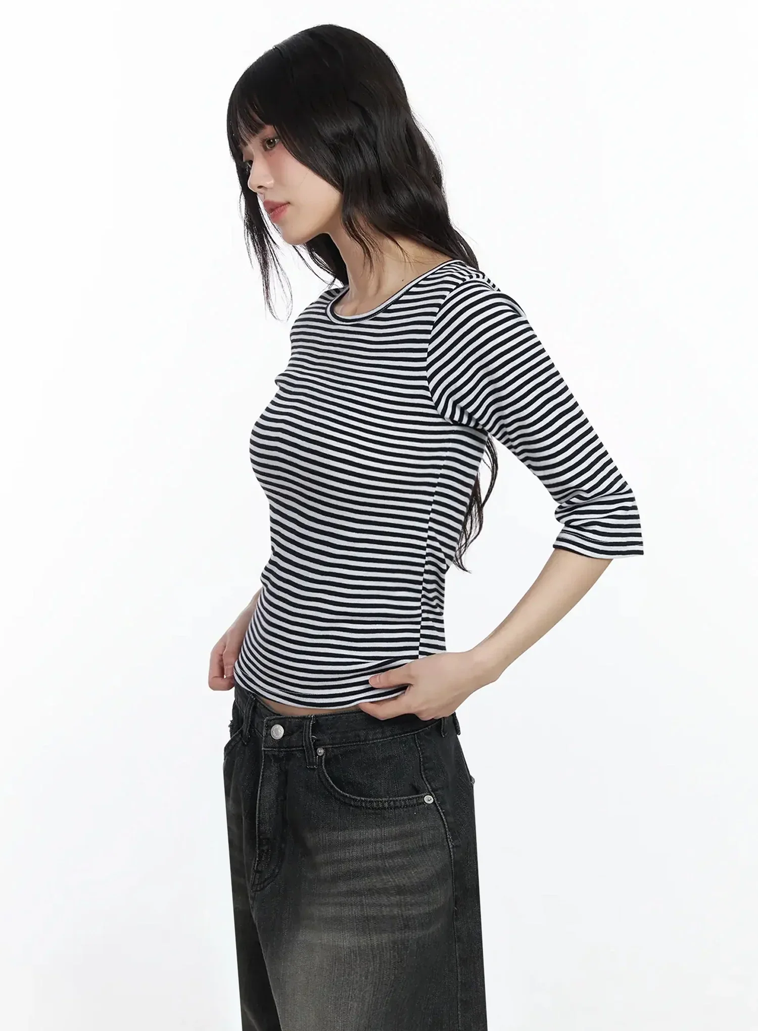 Striped 3/4 Sleeve Top IF505 - Image 8