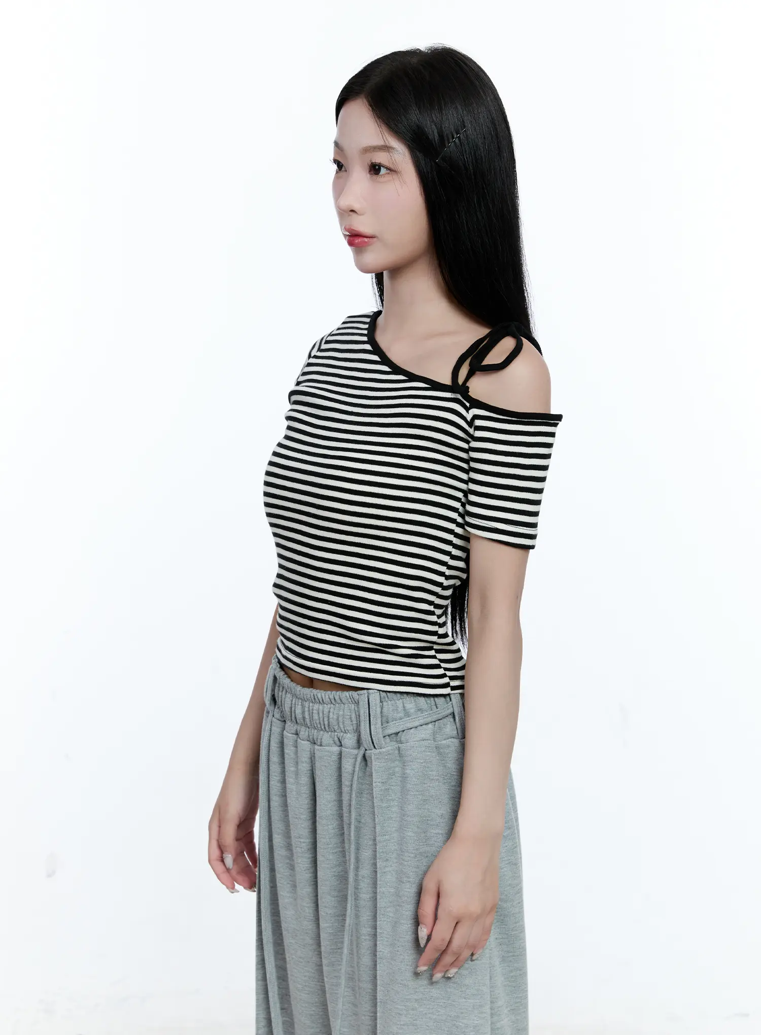 Striped Asymmetric Ribbon Tee CG507 - Image 9