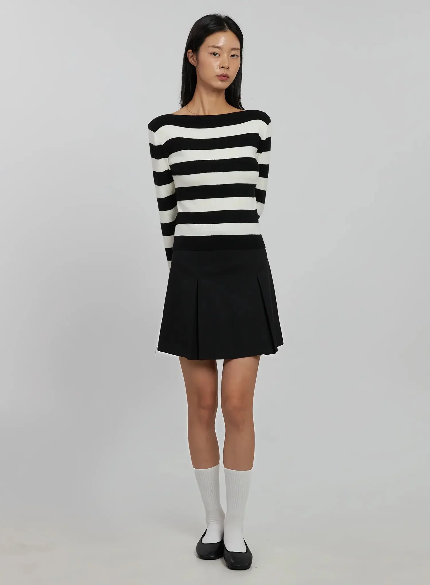 Striped Boat Neck Knit Top IJ508 - Image 10