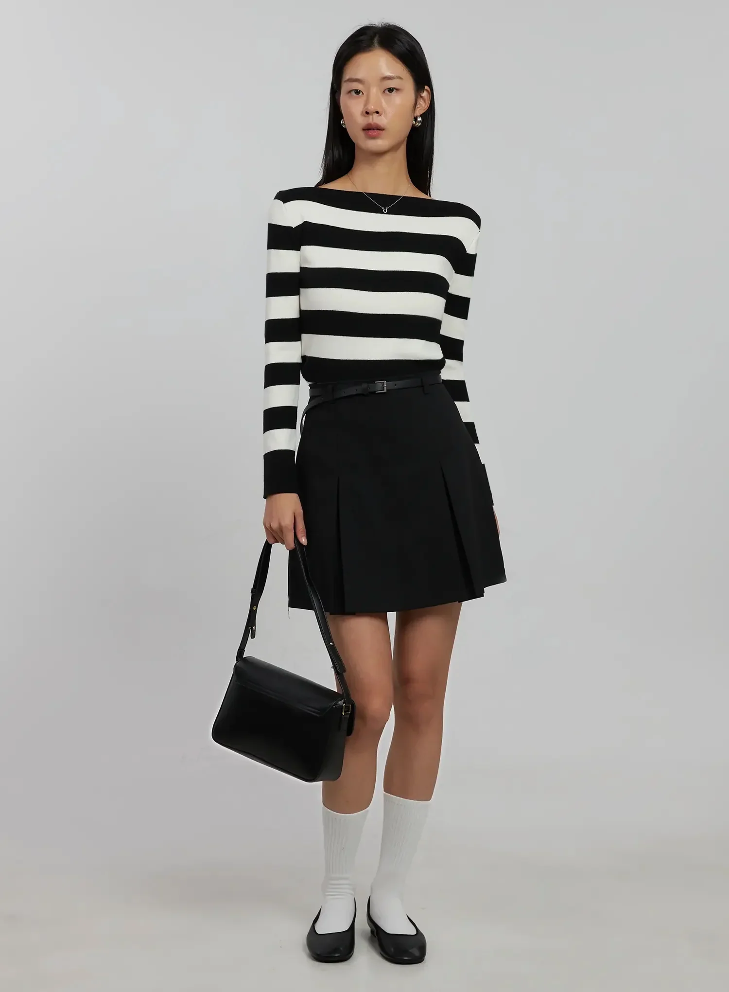 Striped Boat Neck Knit Top IJ508 - Image 11