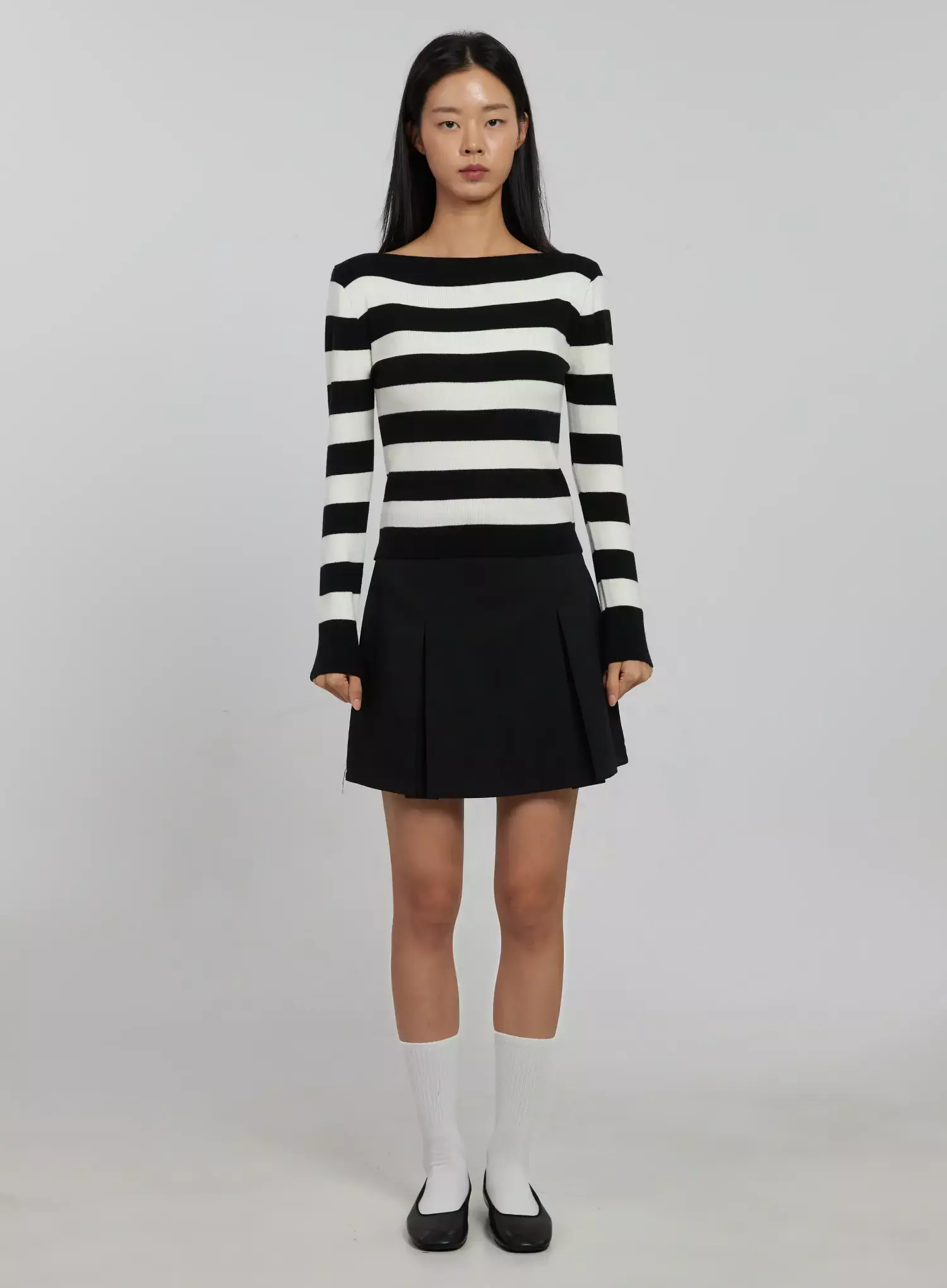 Striped Boat Neck Knit Top IJ508 - Image 6