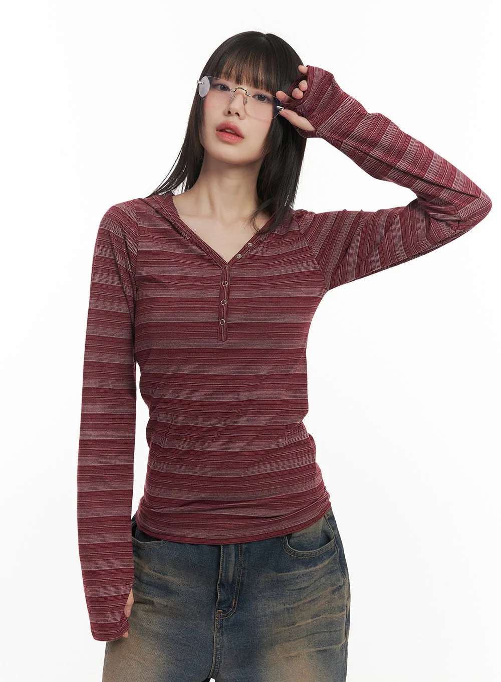 Striped Buttoned Slim-Fit Hoodie CF519 - Image 8