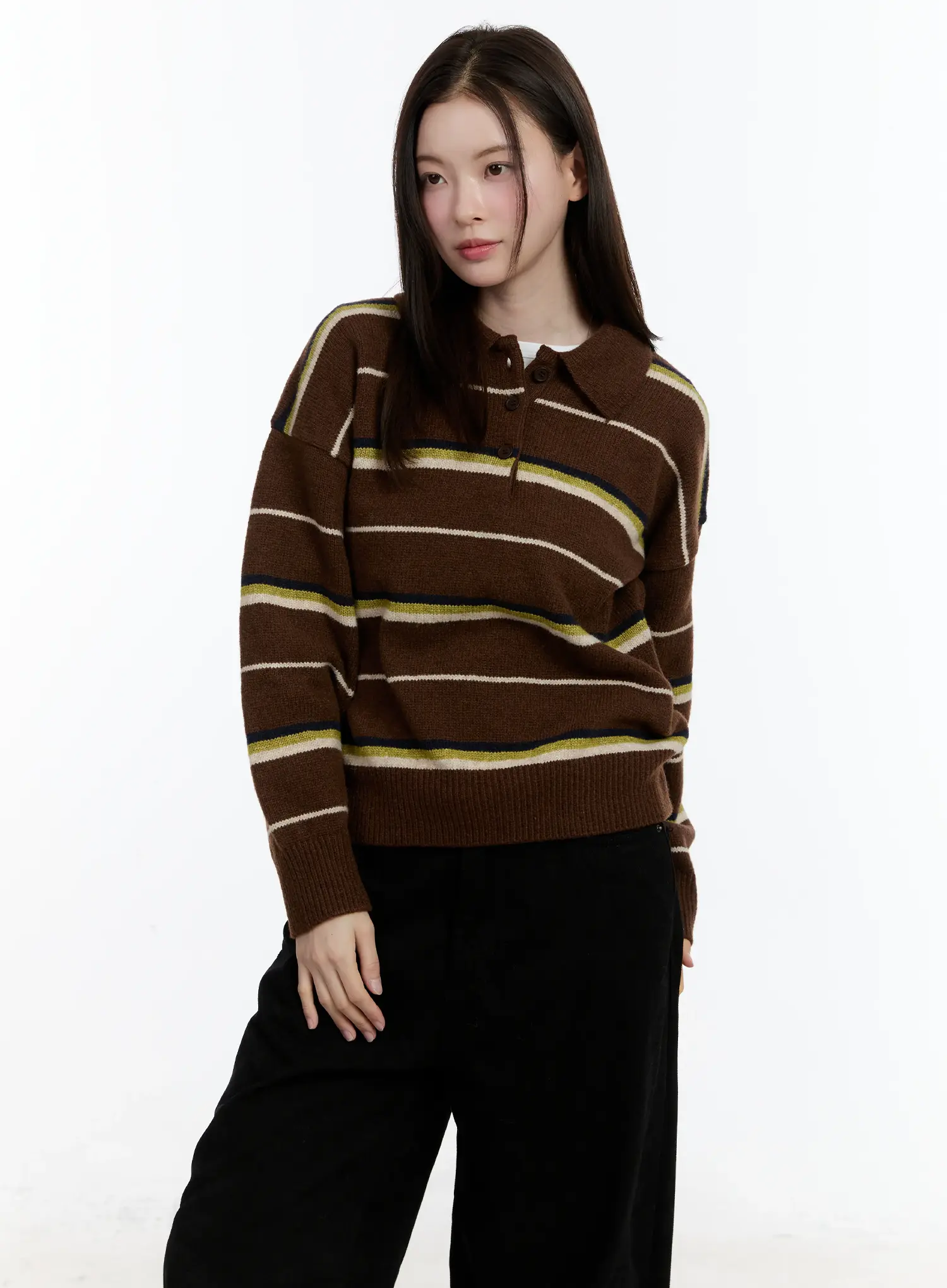 Striped Collar Knit Top ID511 - Image 3