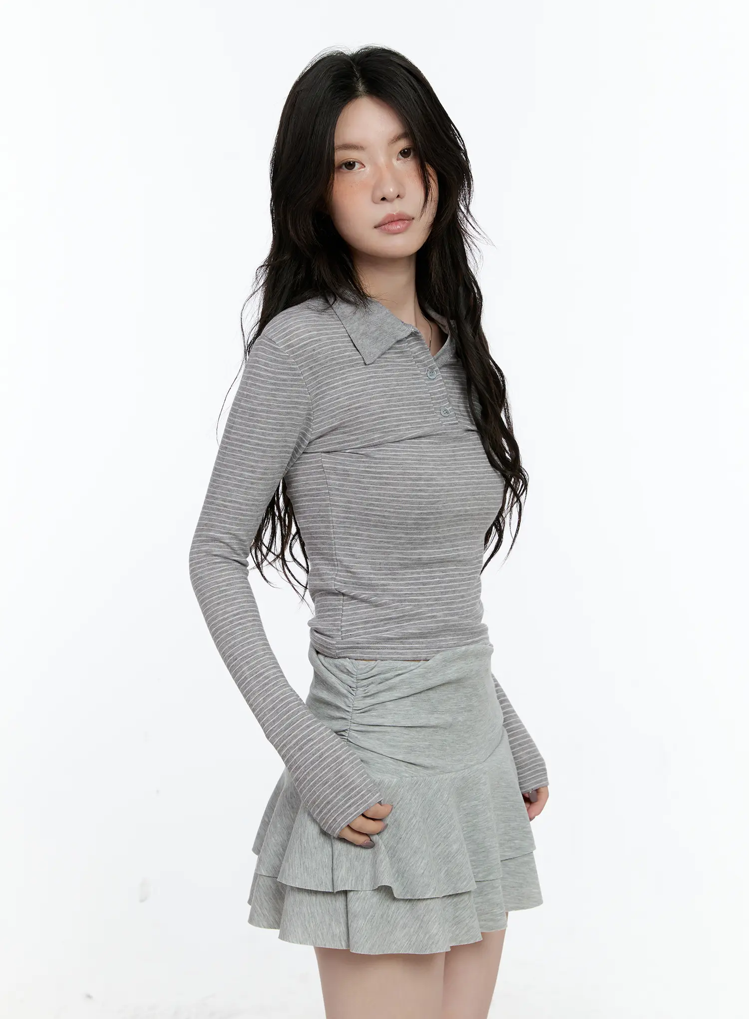Striped Collar Long Sleeve Top CN517 - Image 10