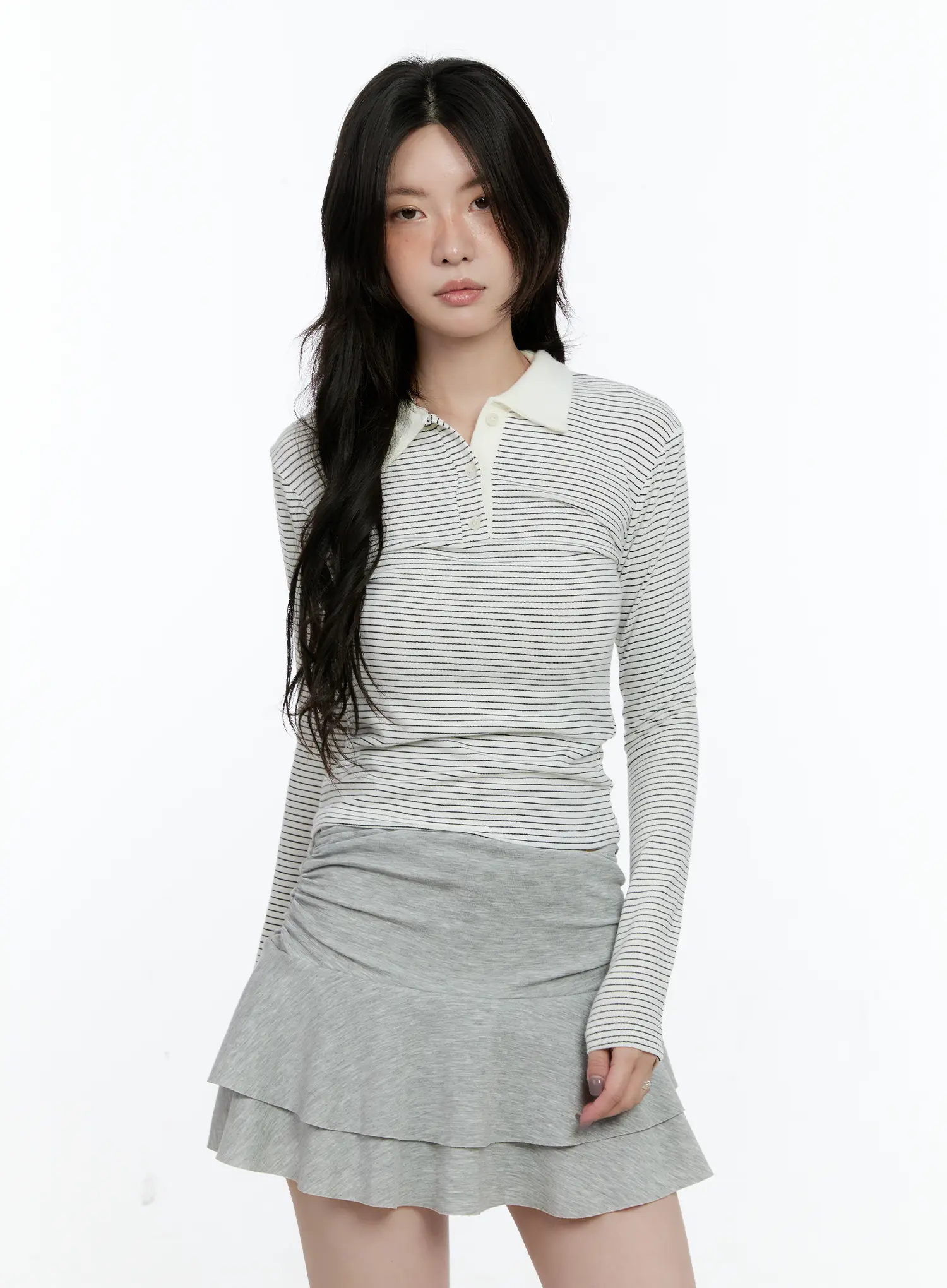 Striped Collar Long Sleeve Top CN517 - Image 6