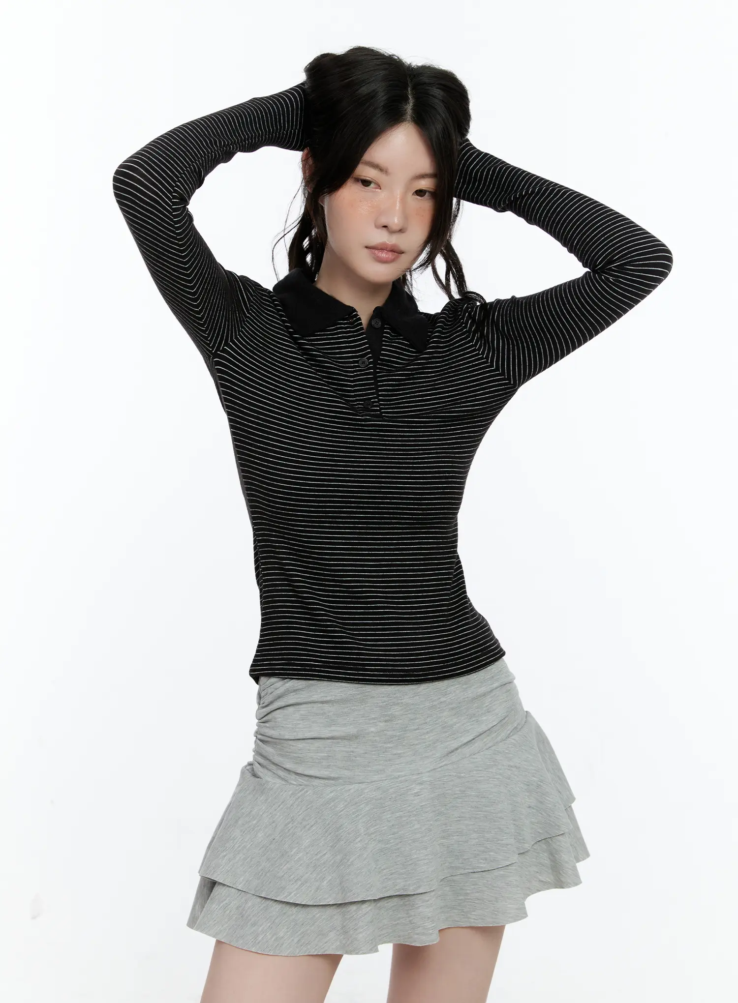 Striped Collar Long Sleeve Top CN517 - Image 9