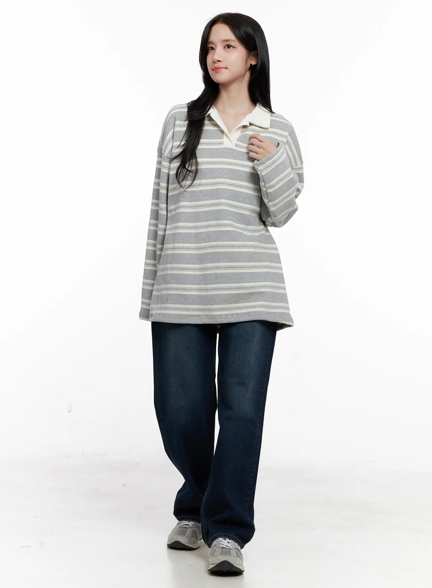 Striped Collared Long Sleeve Top CO524 - Image 3