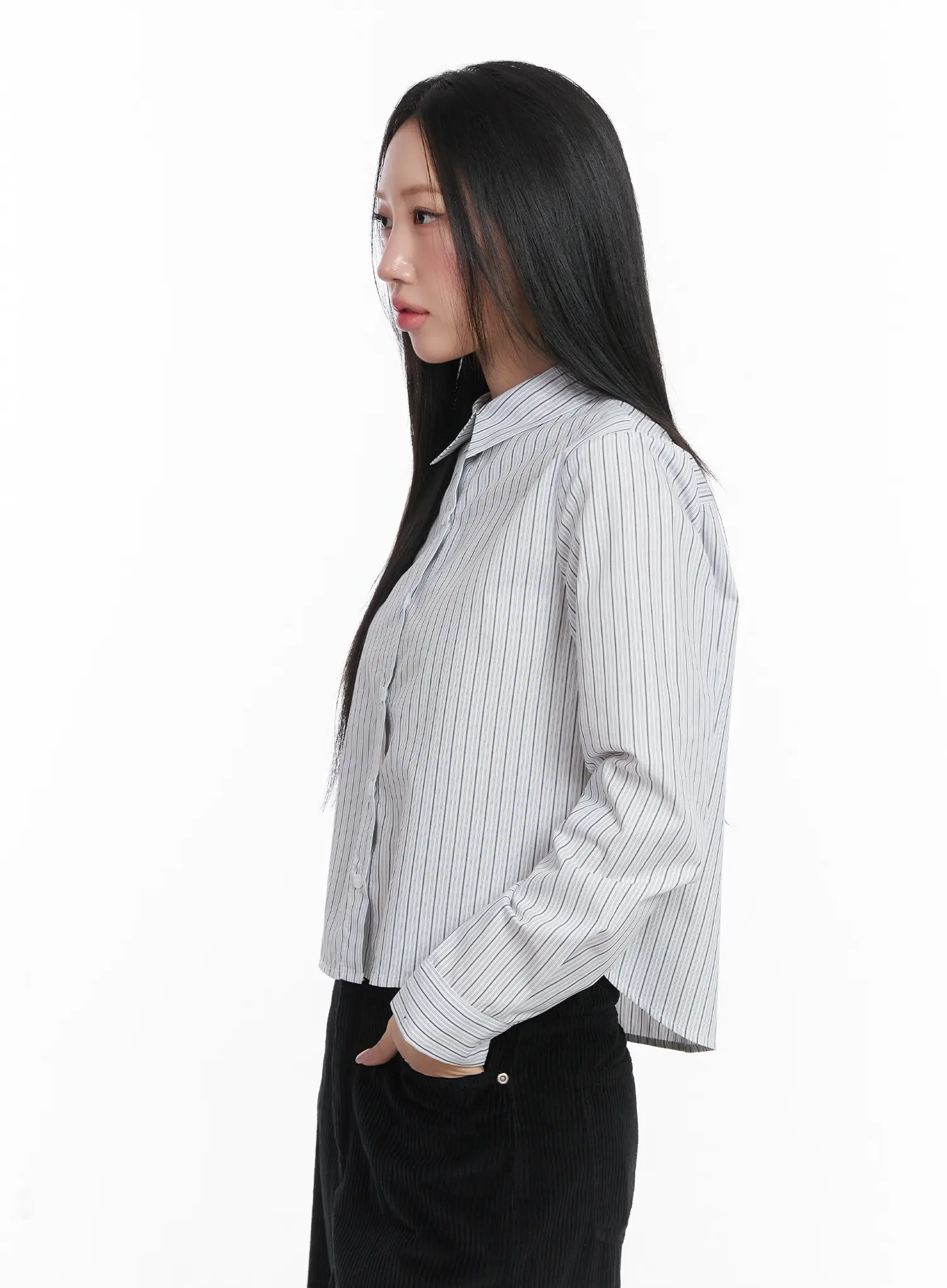 Striped Crop Button-Up Shirt CD529 - Image 6