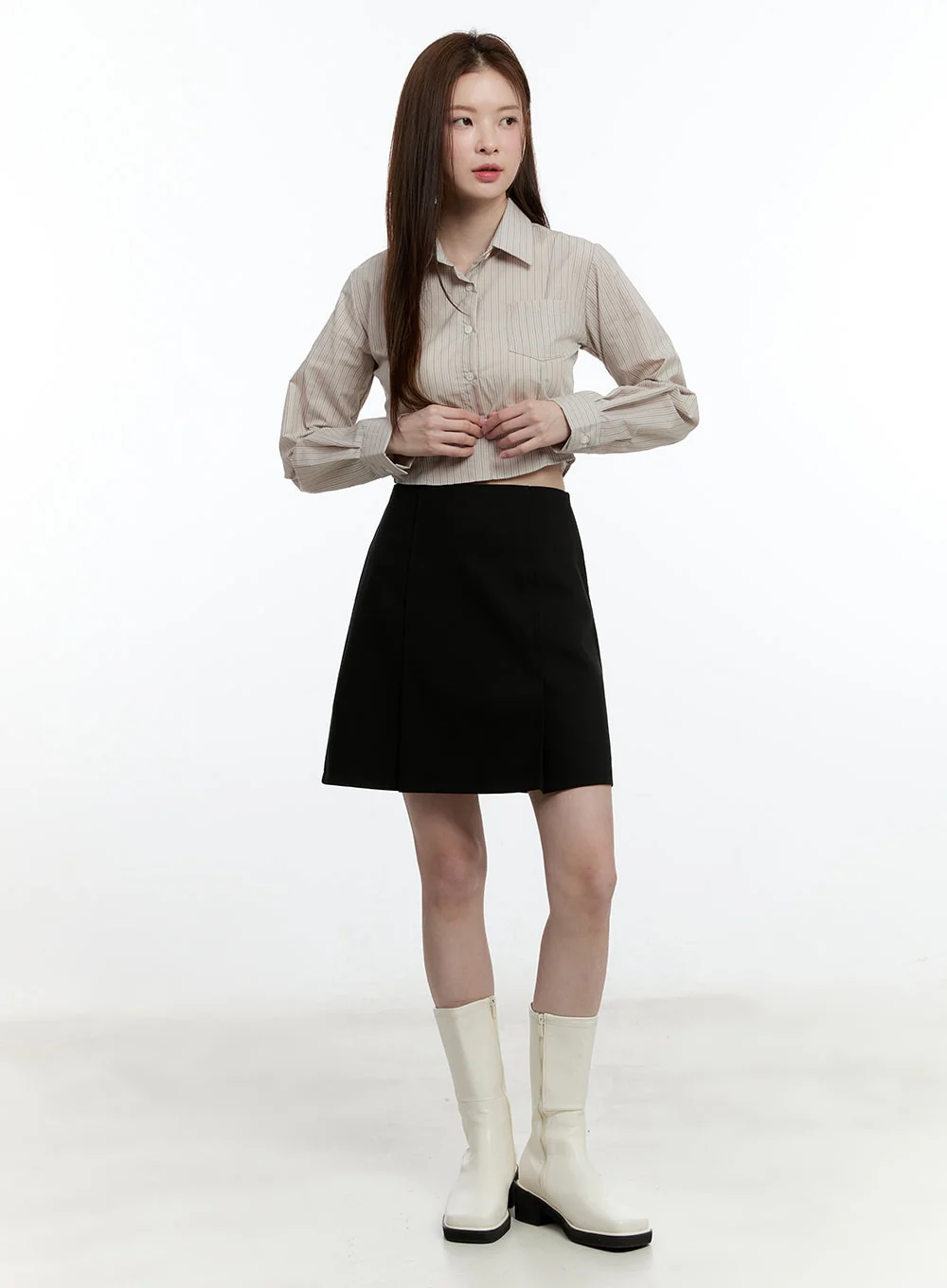 Striped Cropped Button-Up Shirt CM521 - Image 5