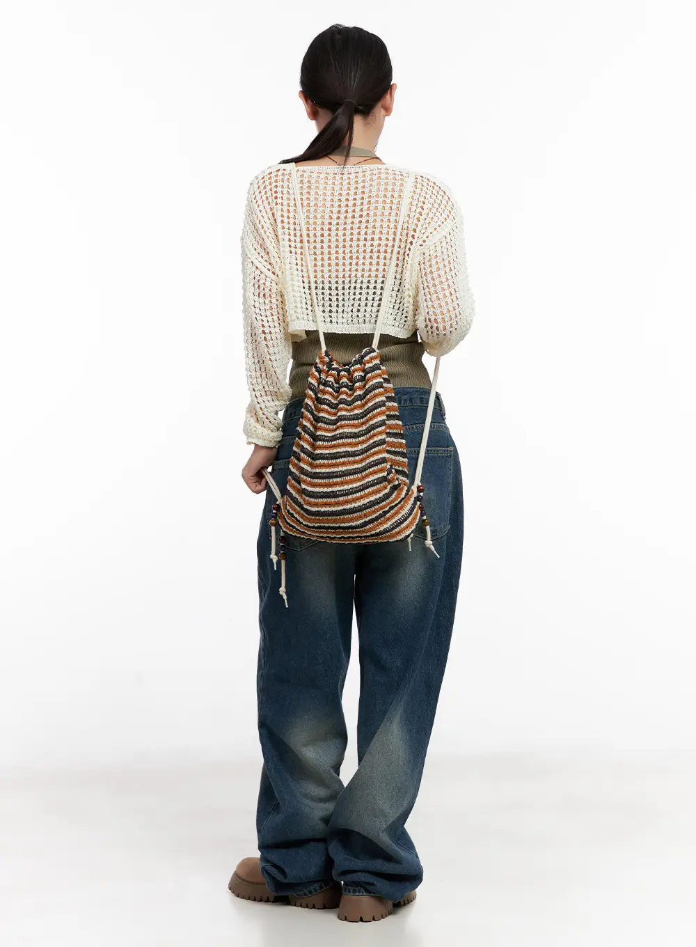 Striped Drawstring Knit Backpack CL522 - Image 5