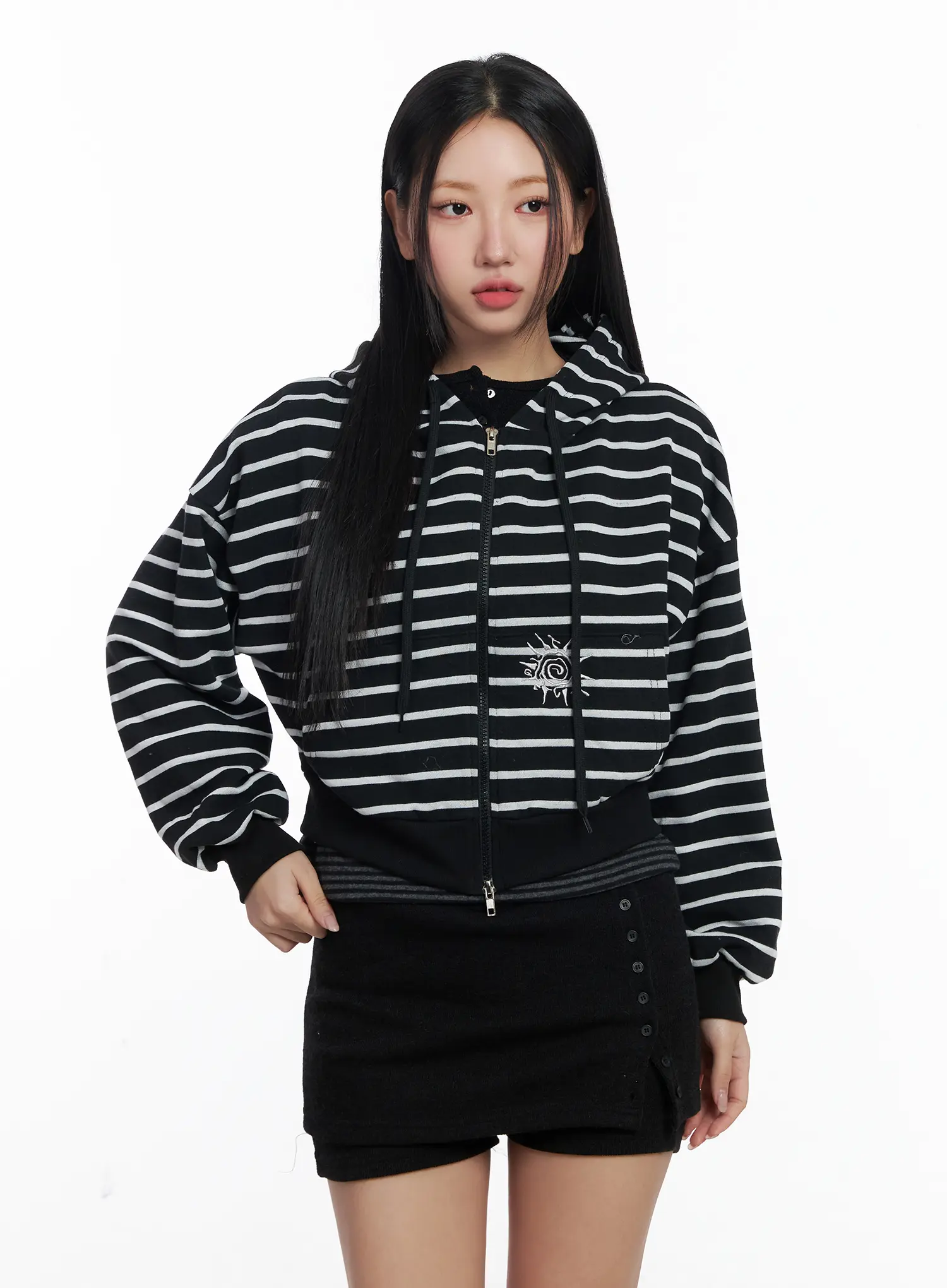 Striped Embroidered Cropped Hoodie CJ514 - Image 2
