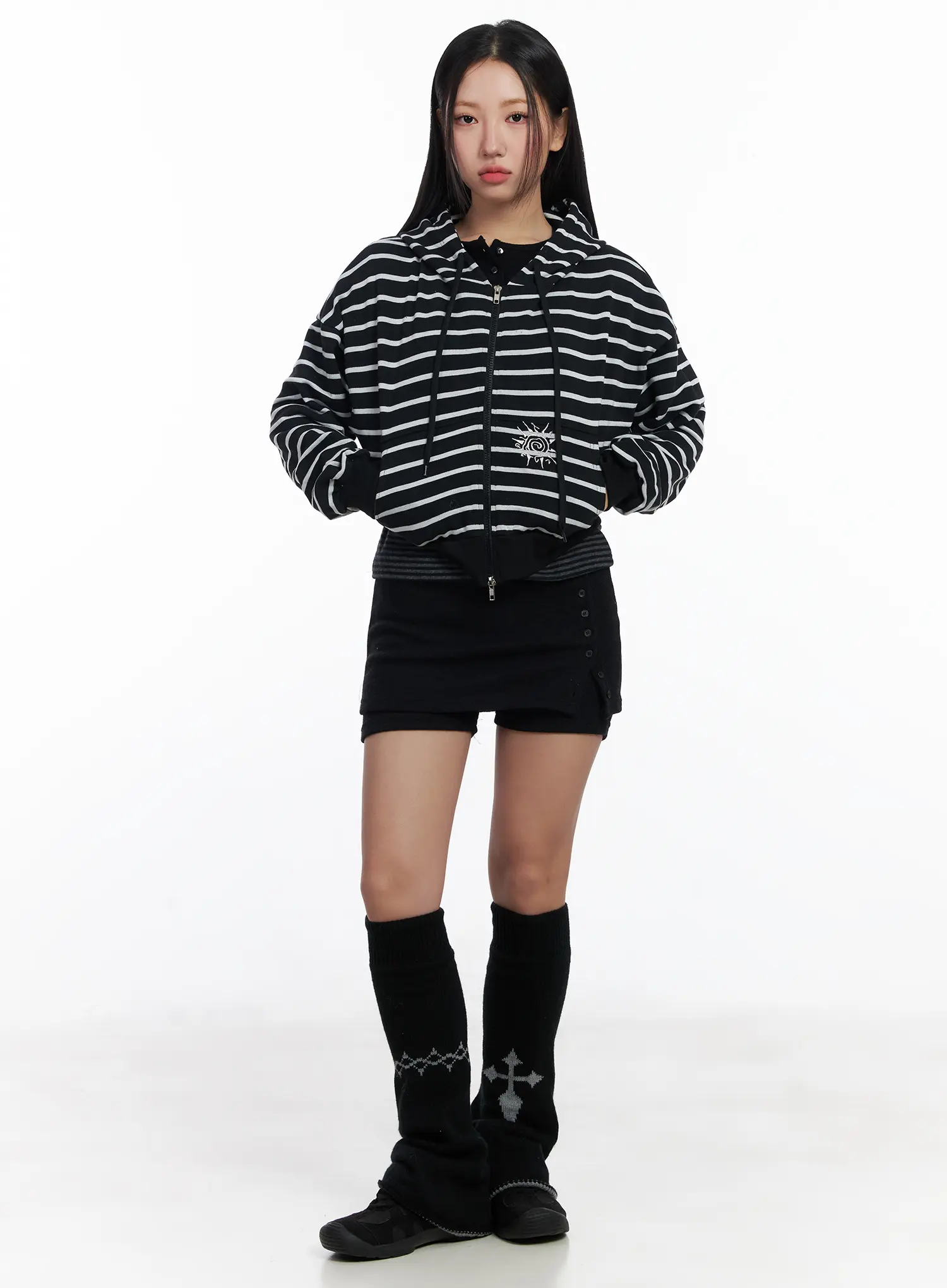 Striped Embroidered Cropped Hoodie CJ514 - Image 6
