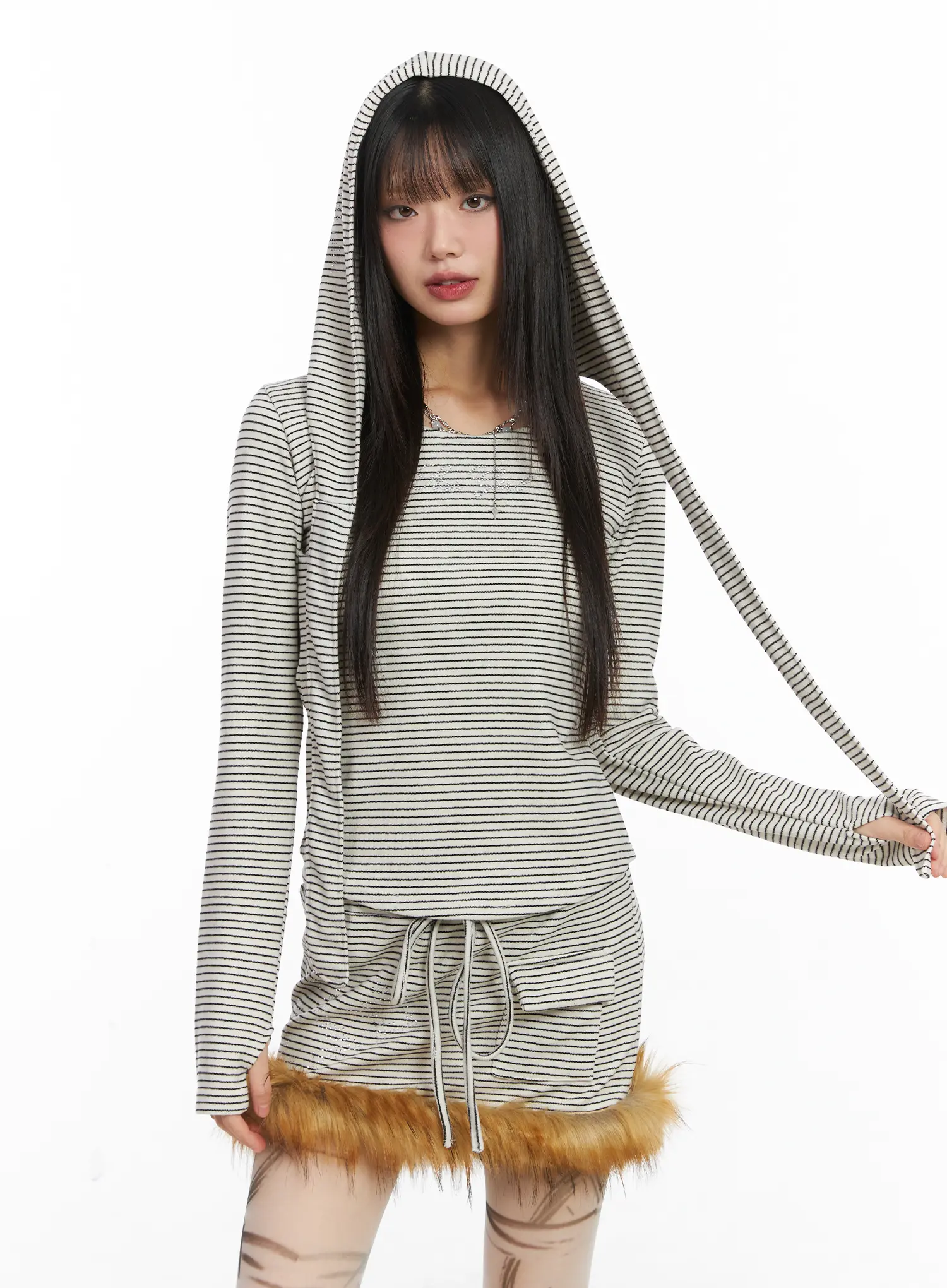 Striped Embroidered Long Sleeve Hoodie CD518 - Image 15
