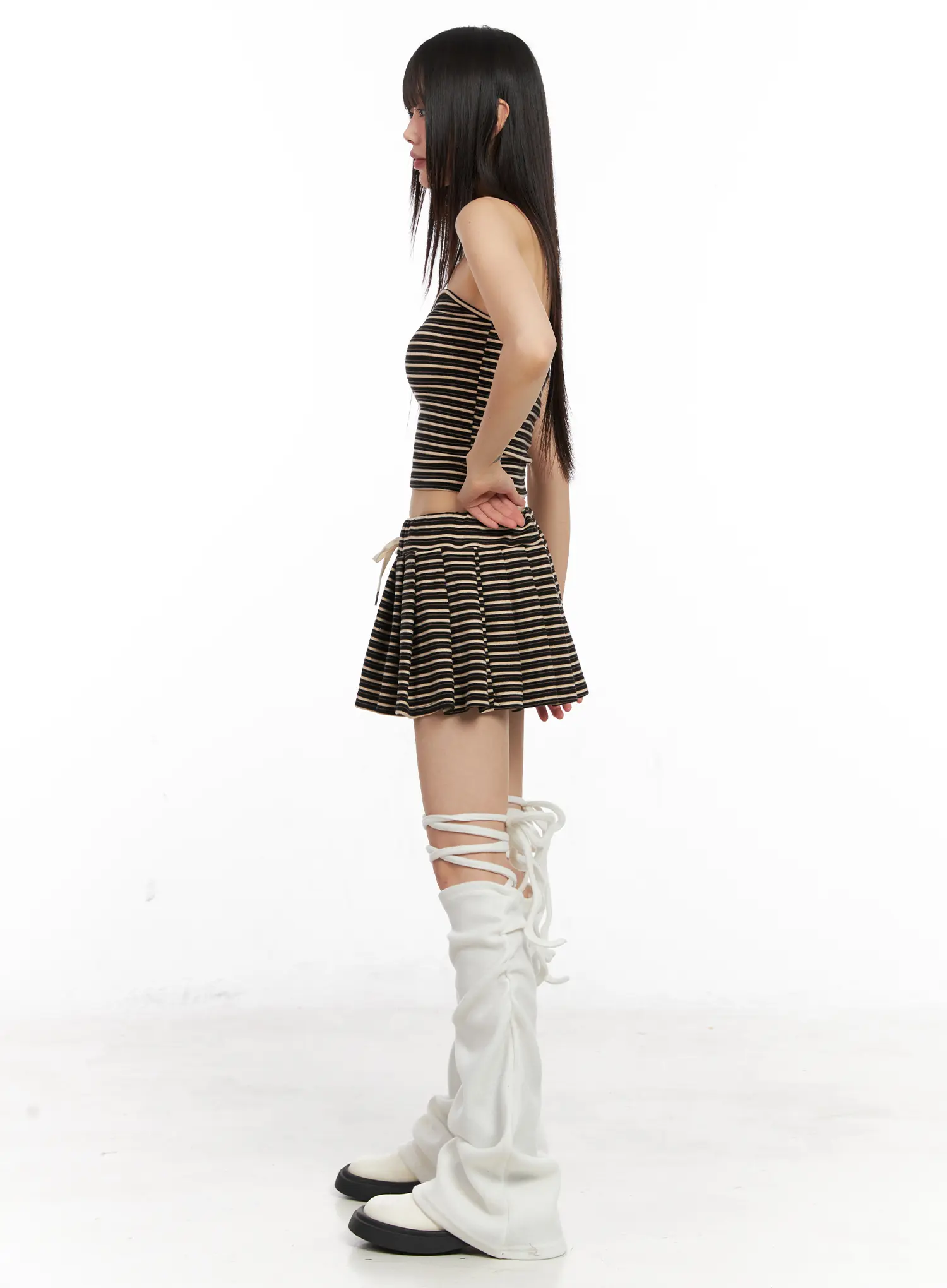 Striped Fleece Lined Mini Skirt CN520 - Image 5