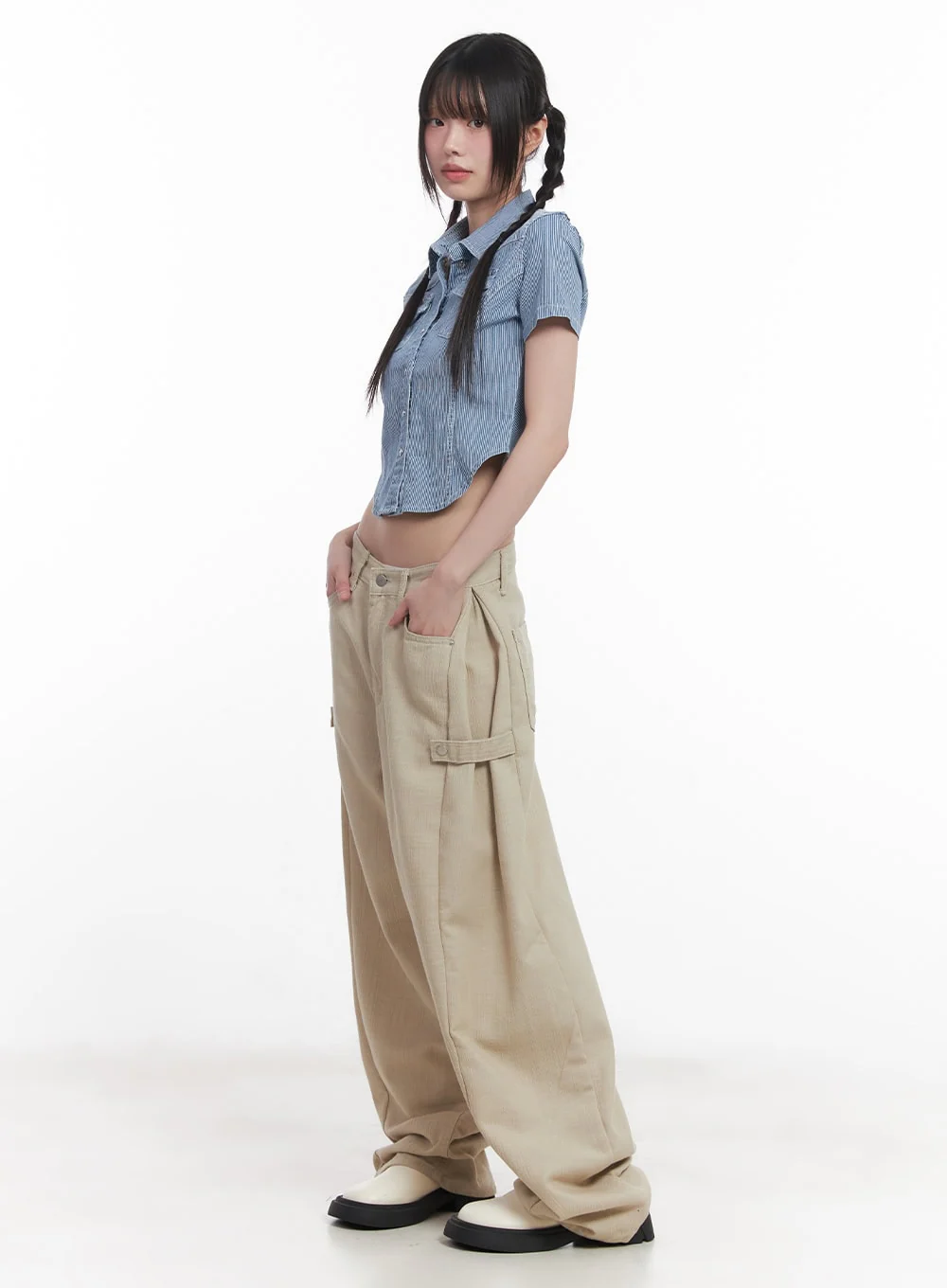 Striped Half-Sleeve Denim Shirt CU506 - Image 4