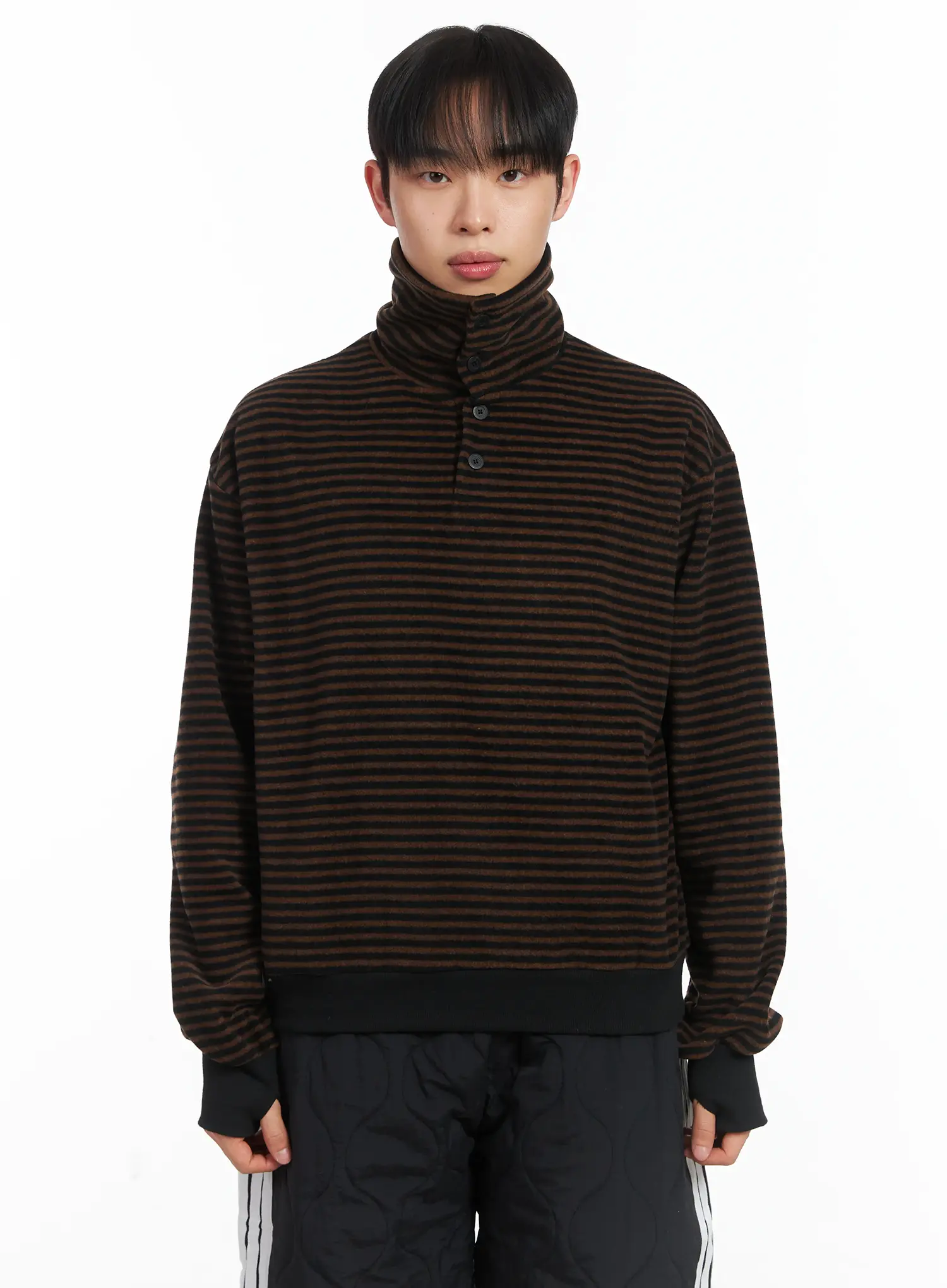 Striped High Neck Fleece Tee ID515 - Image 11
