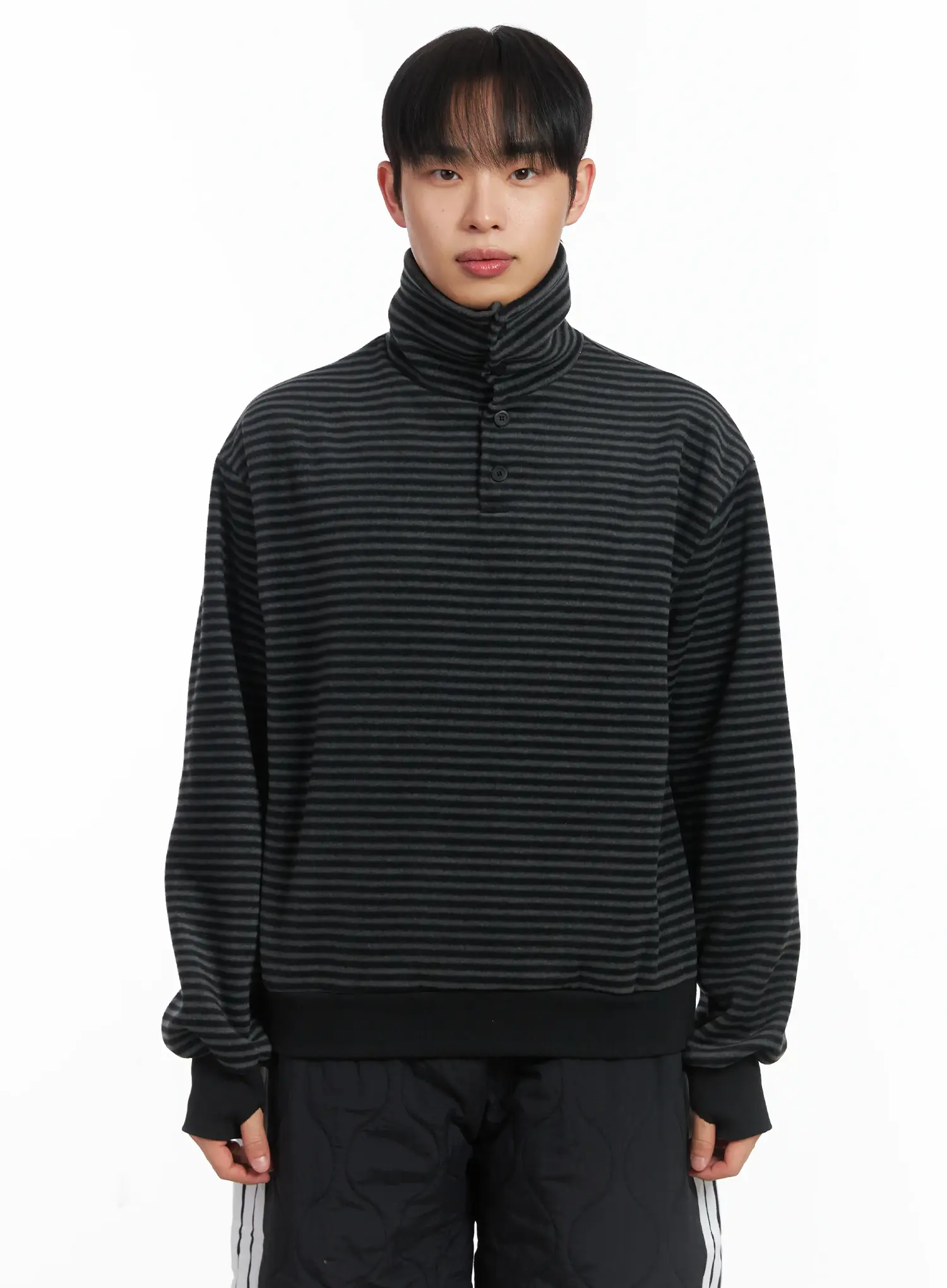 Striped High Neck Fleece Tee ID515 - Image 12