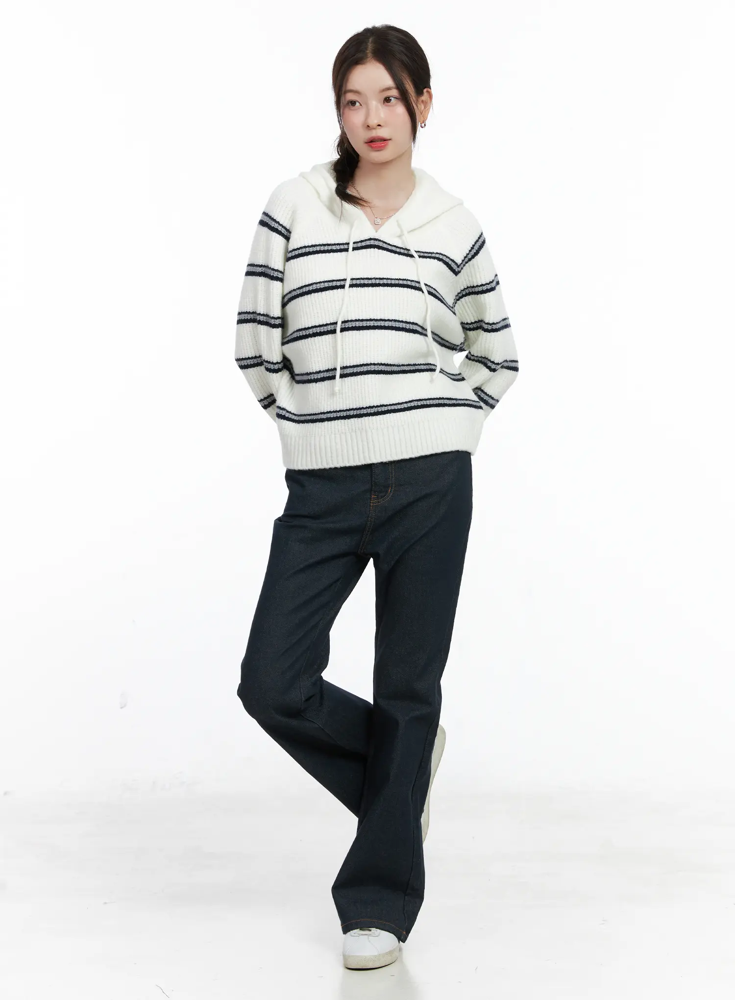 Striped Knit Hoodie Sweater CN518 - Image 2
