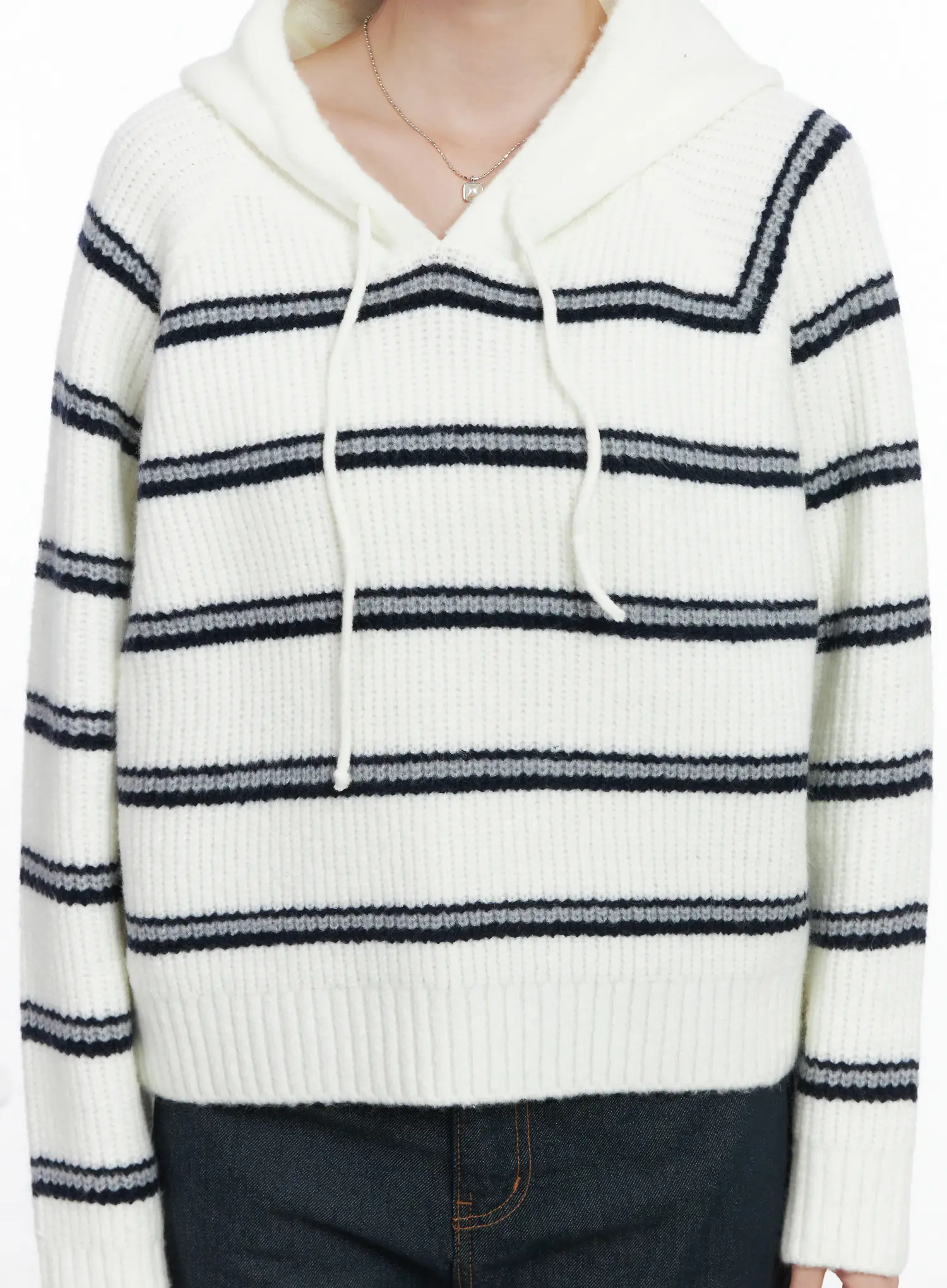 Striped Knit Hoodie Sweater CN518 - Image 3