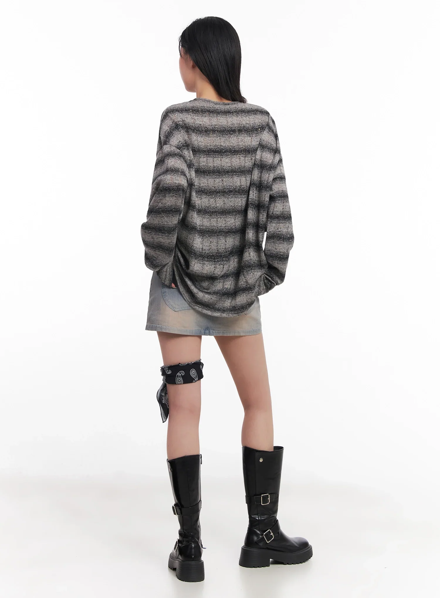 Striped Knit Long-Sleeve Pullover IC503 - Image 14