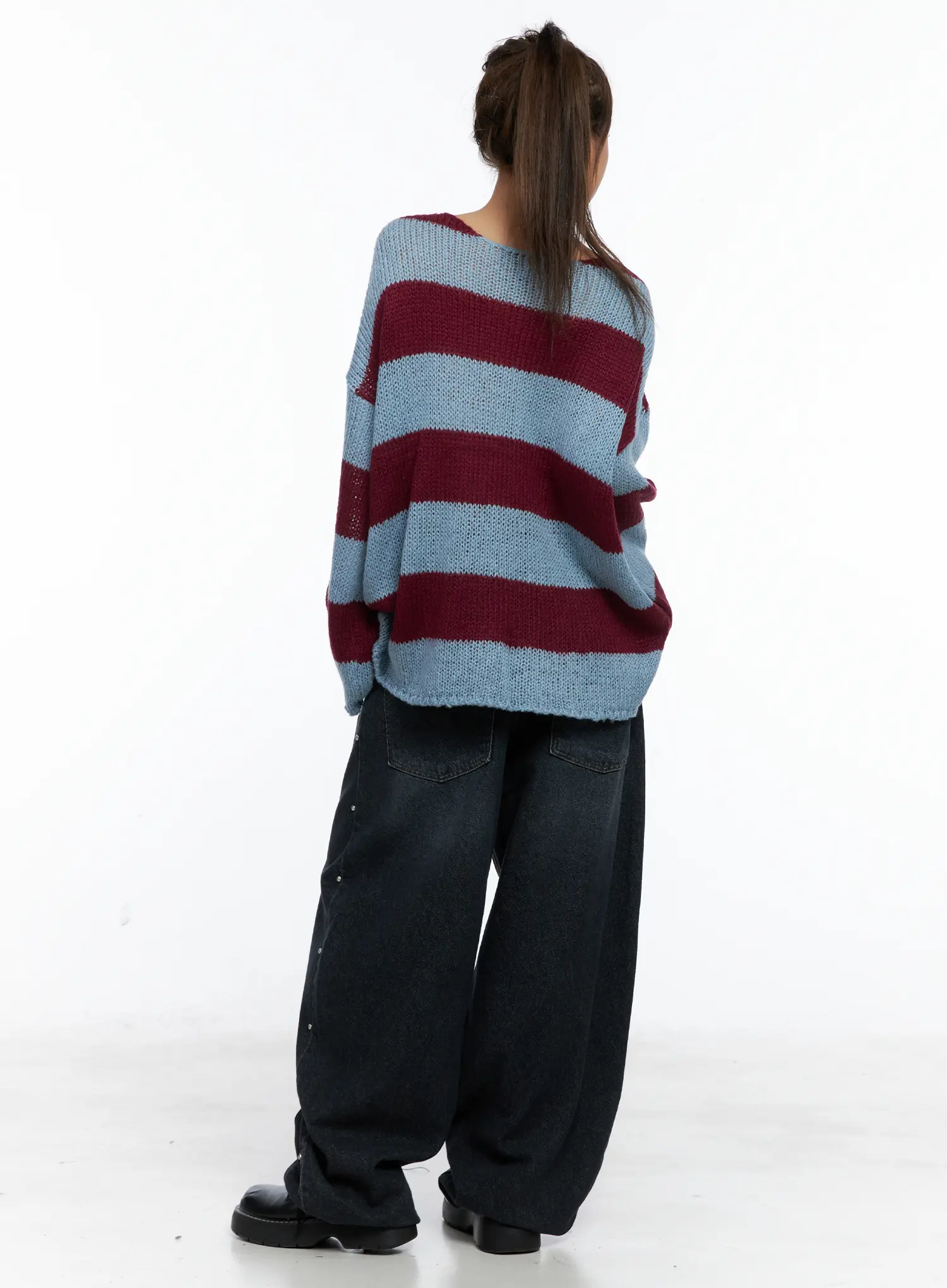 Striped Lace-Up Long-Sleeve Knit Top CS505 - Image 5