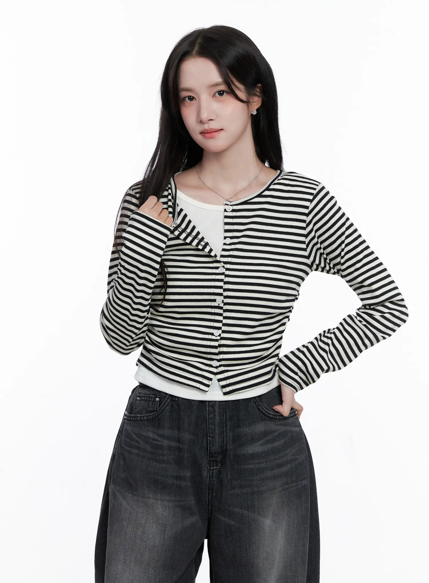 Striped Layered Long Sleeve Top CS519 - Image 3