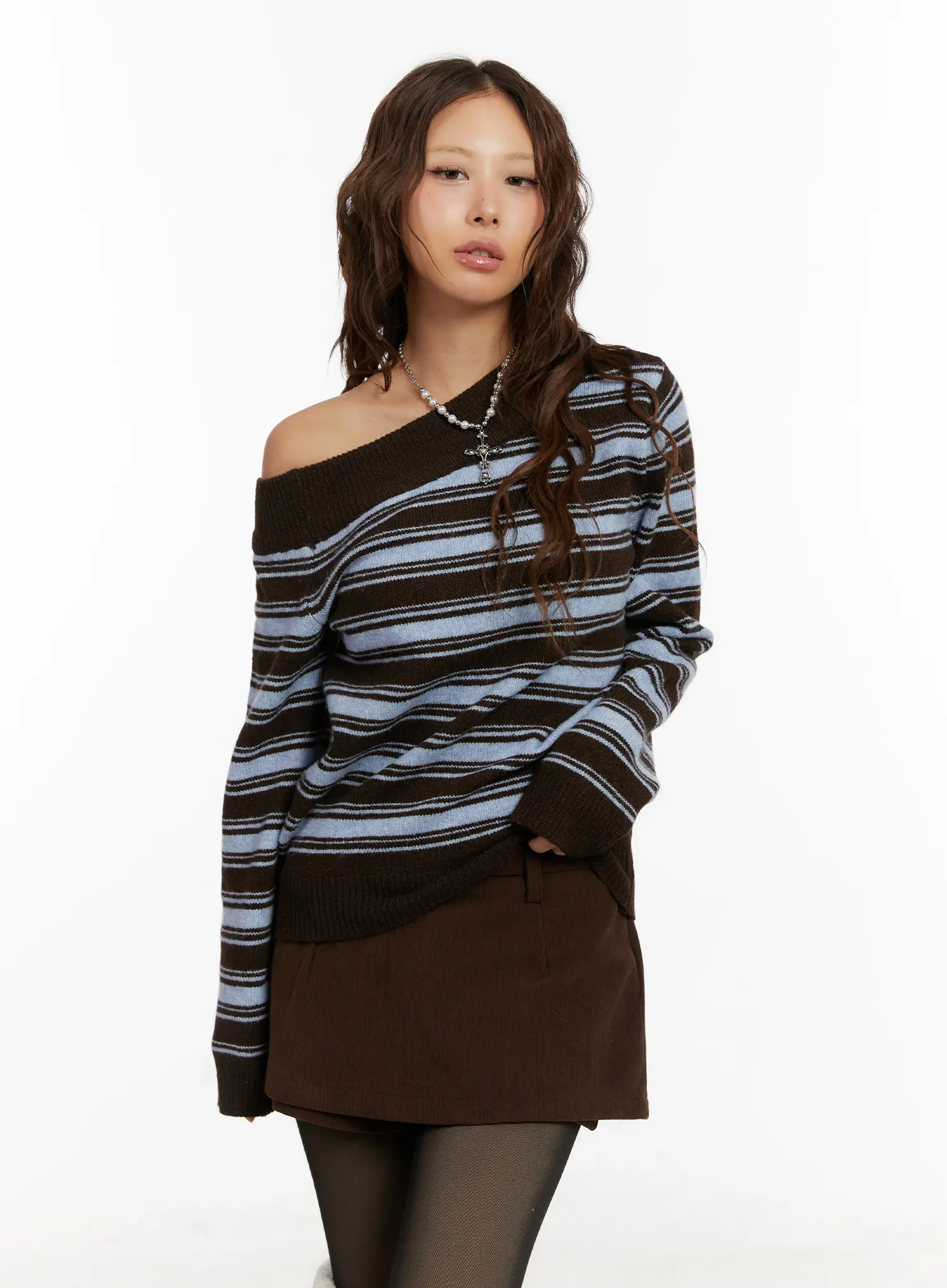 Striped Off-Shoulder Knit Sweater CD517 - Image 2