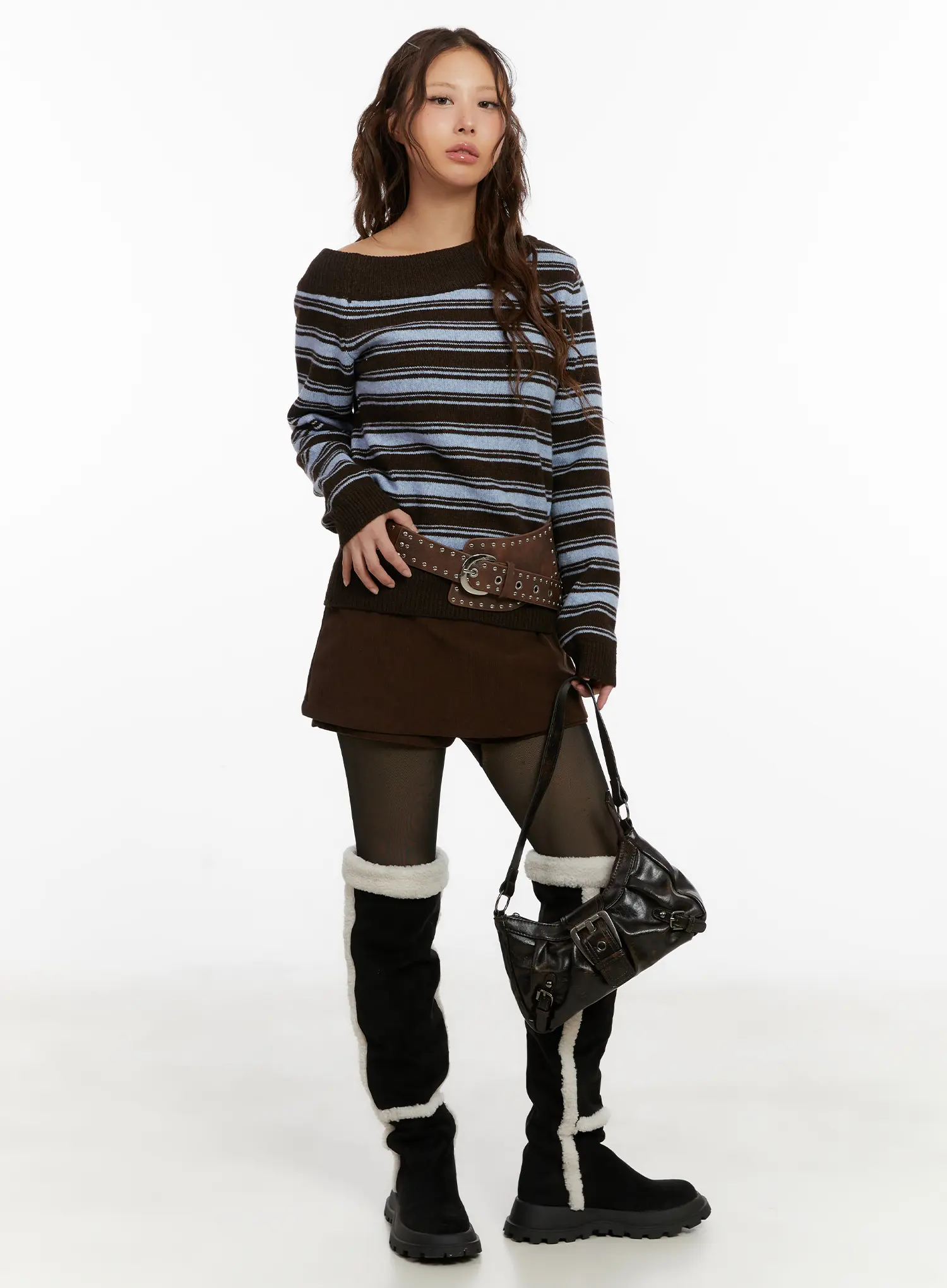 Striped Off-Shoulder Knit Sweater CD517 - Image 3