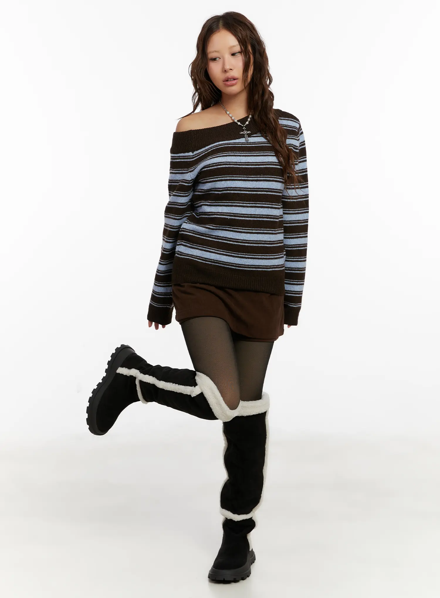 Striped Off-Shoulder Knit Sweater CD517 - Image 6