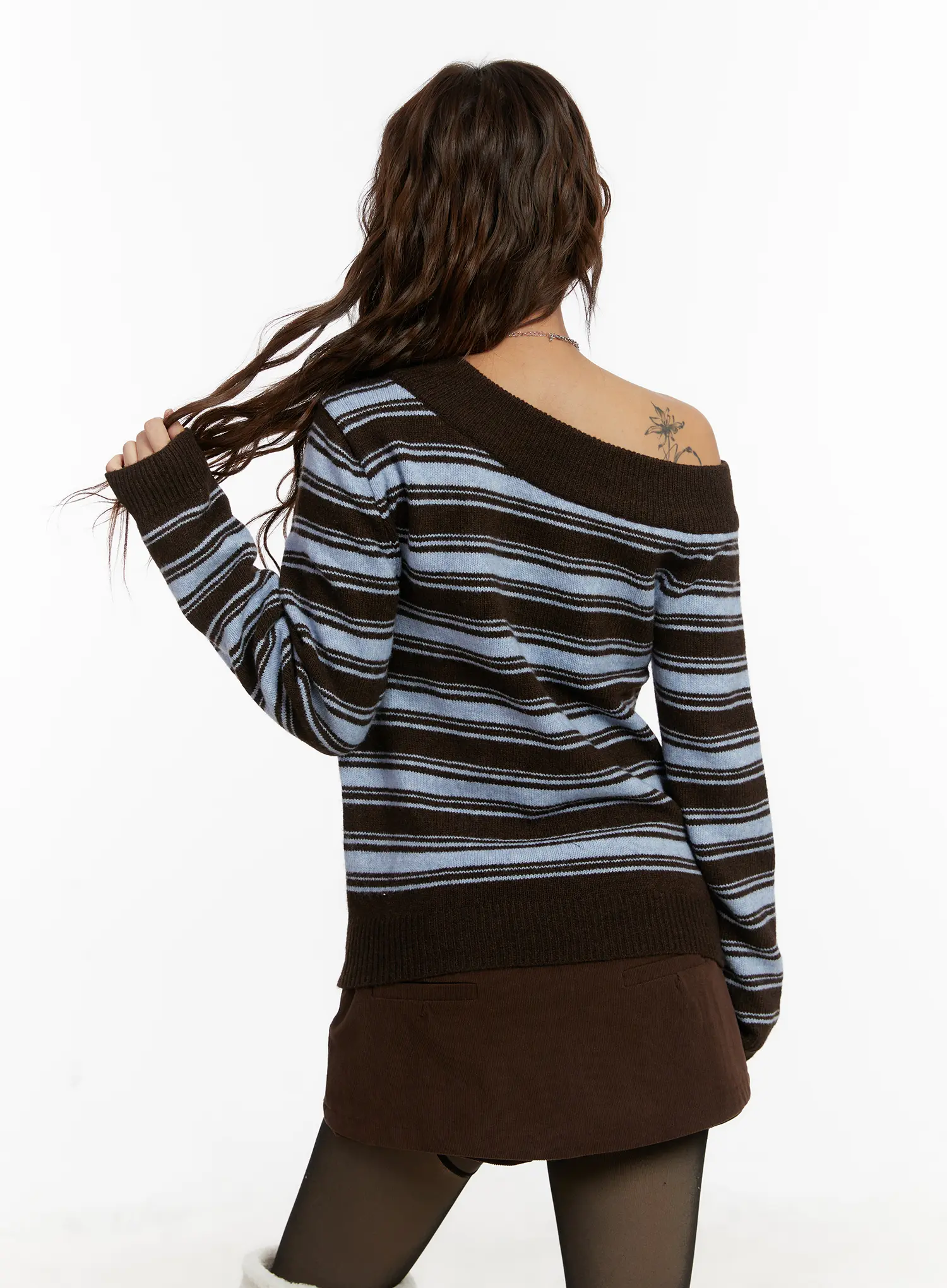 Striped Off-Shoulder Knit Sweater CD517 - Image 8