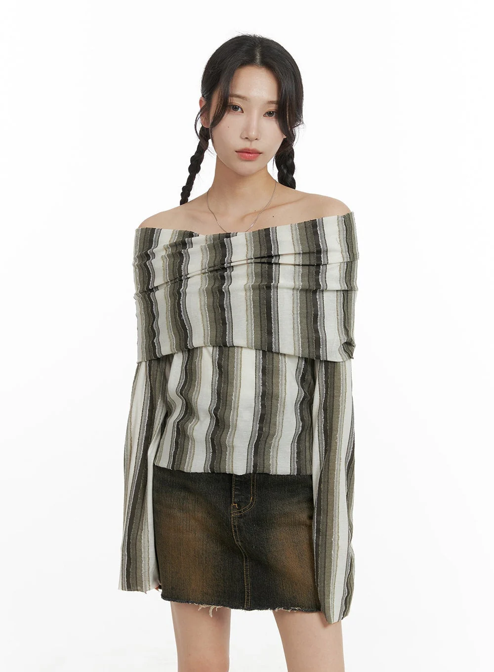 Striped Off Shoulder Long Sleeve CM427 - Image 2