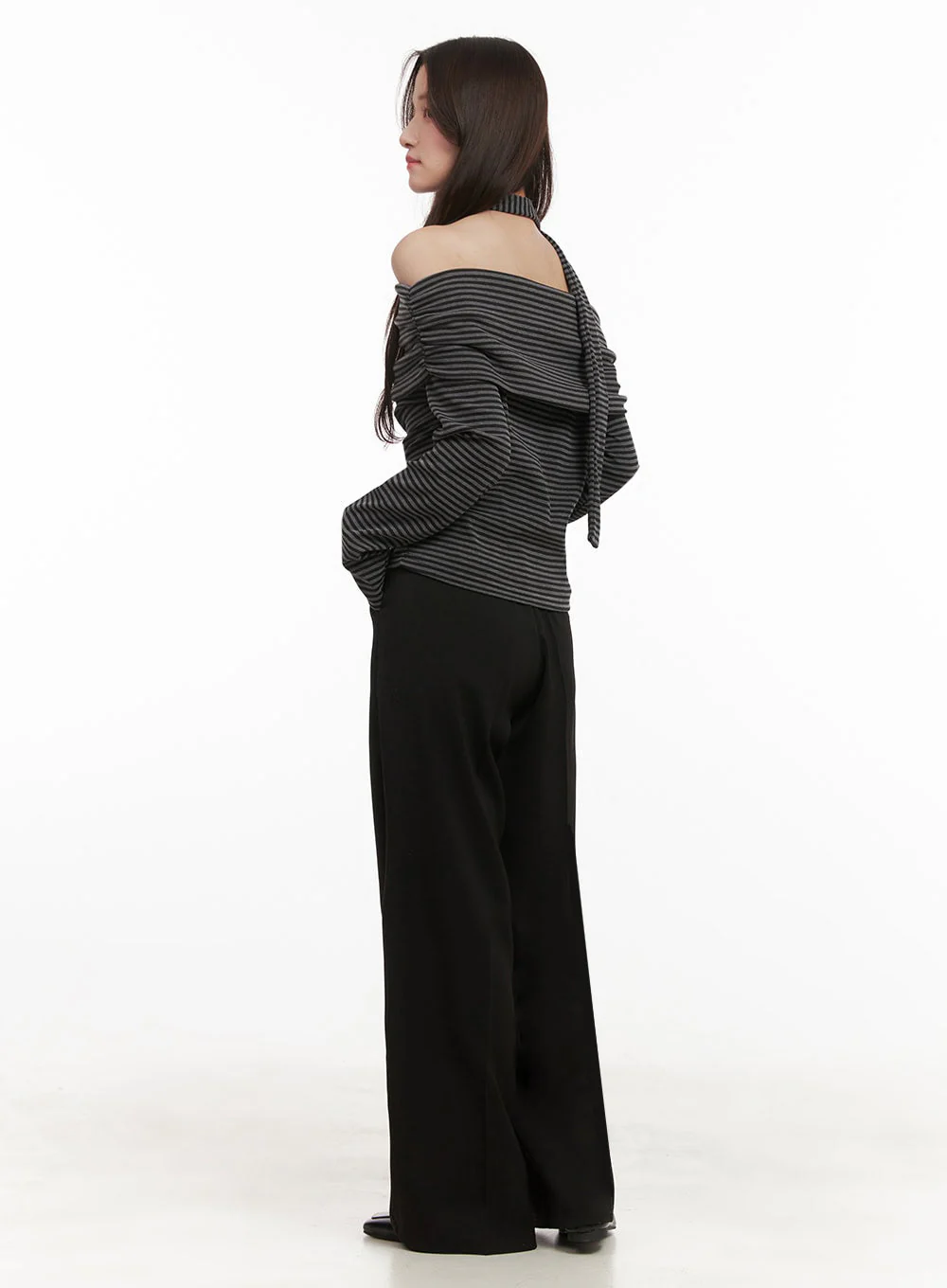 Striped Off-Shoulder Long-Sleeve Top IJ510 - Image 9