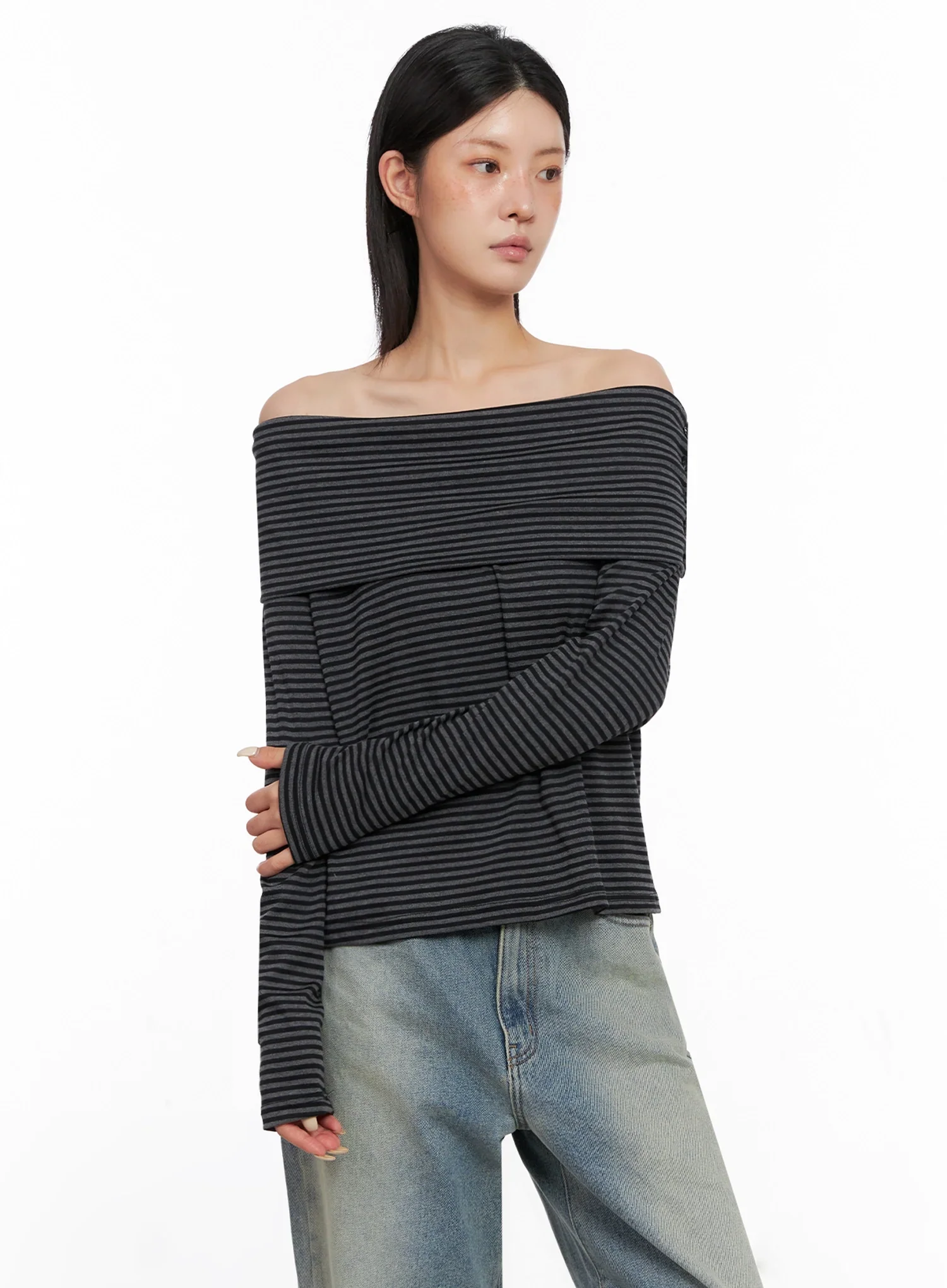 Striped Off Shoulder Top IS508 - Image 13