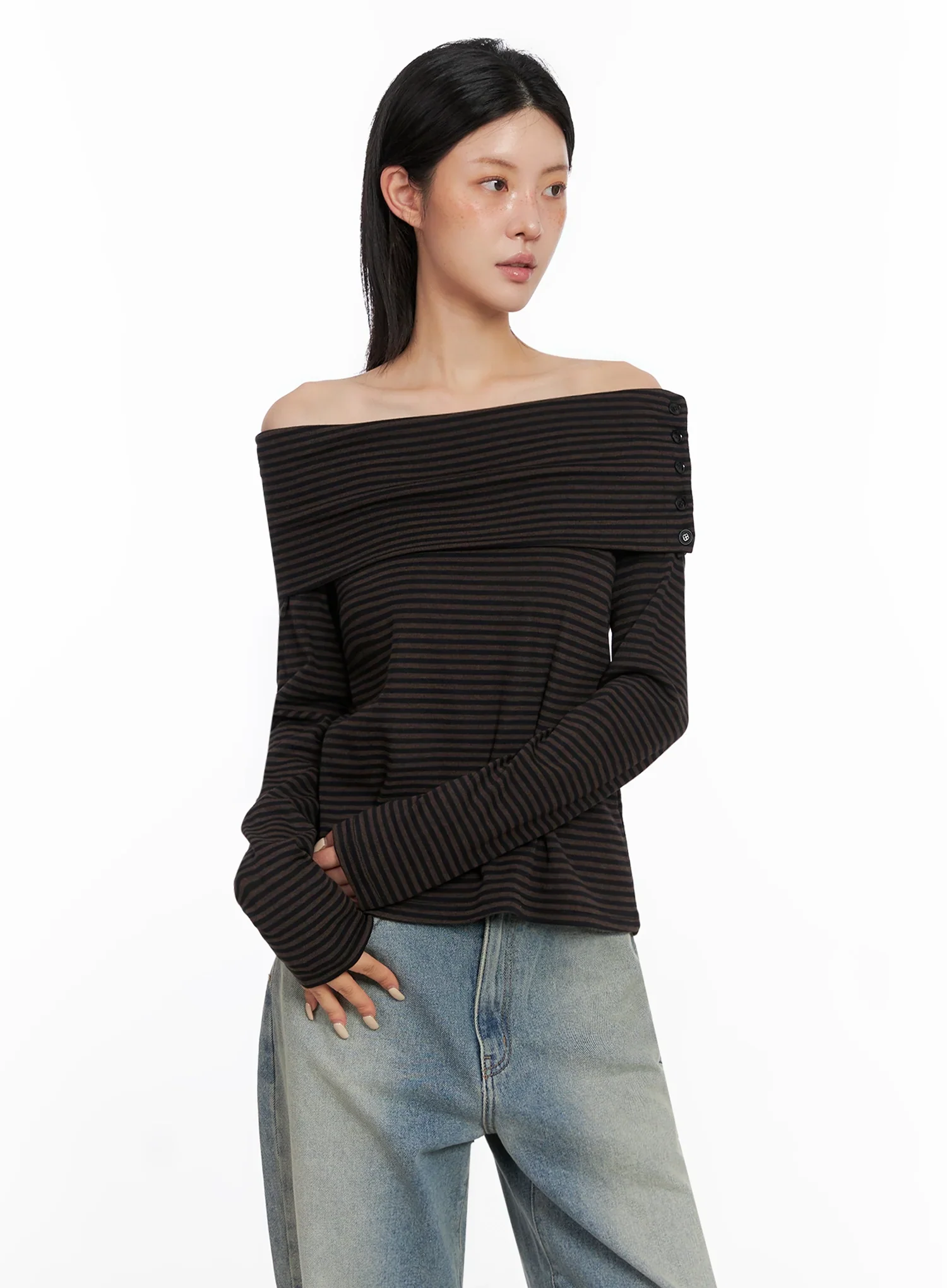 Striped Off Shoulder Top IS508 - Image 4