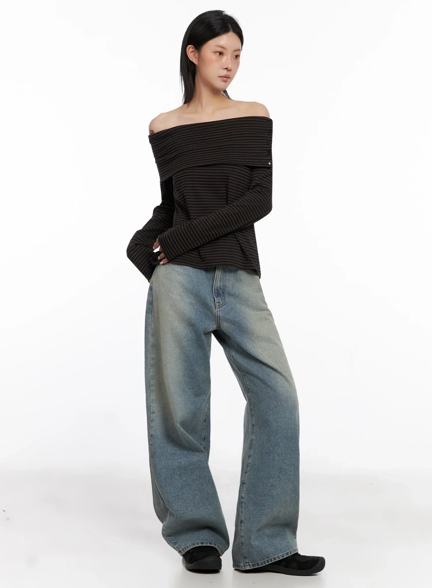 Striped Off Shoulder Top IS508 - Image 8