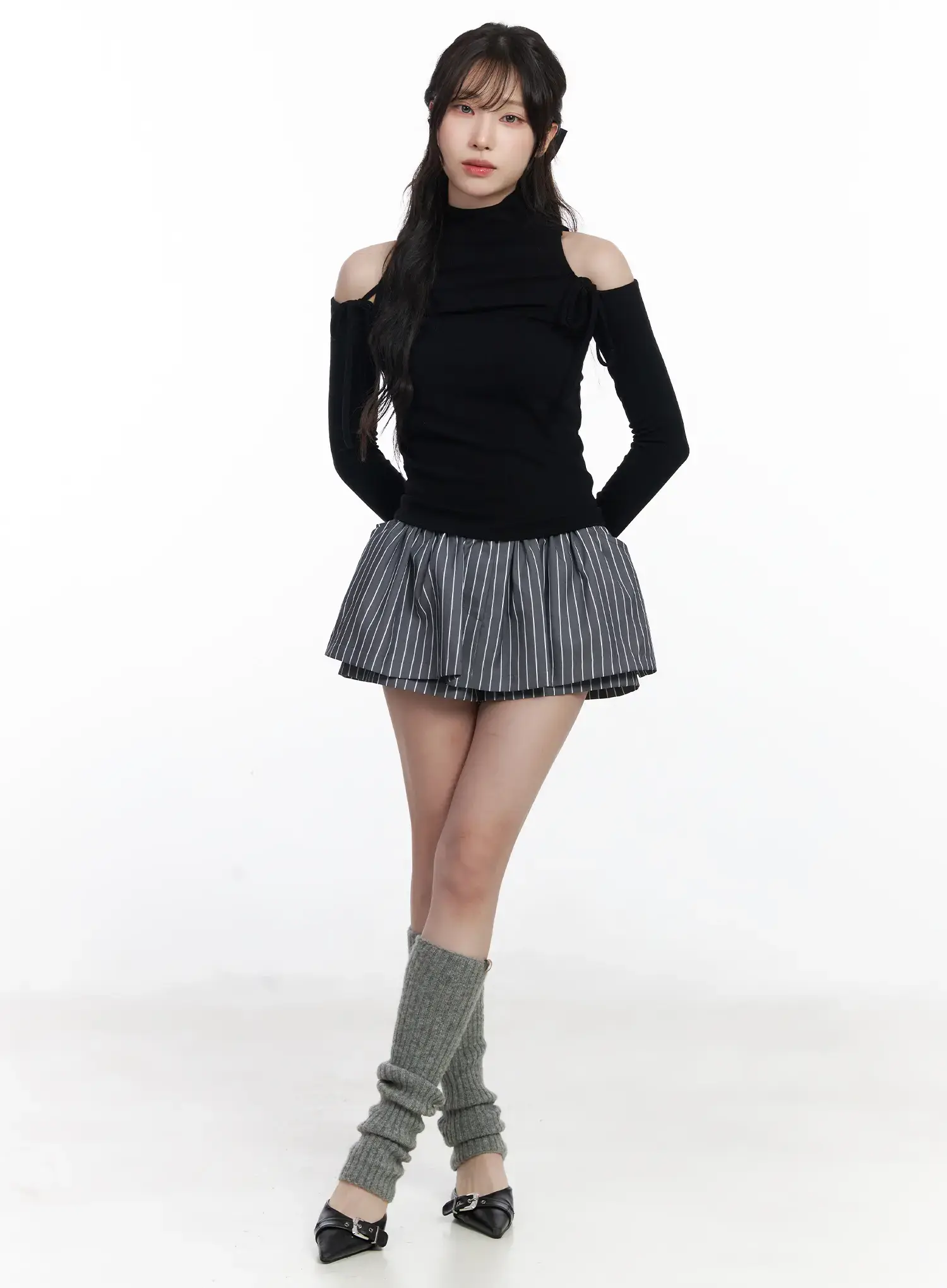 Striped Pleated Mini Skirt CJ526