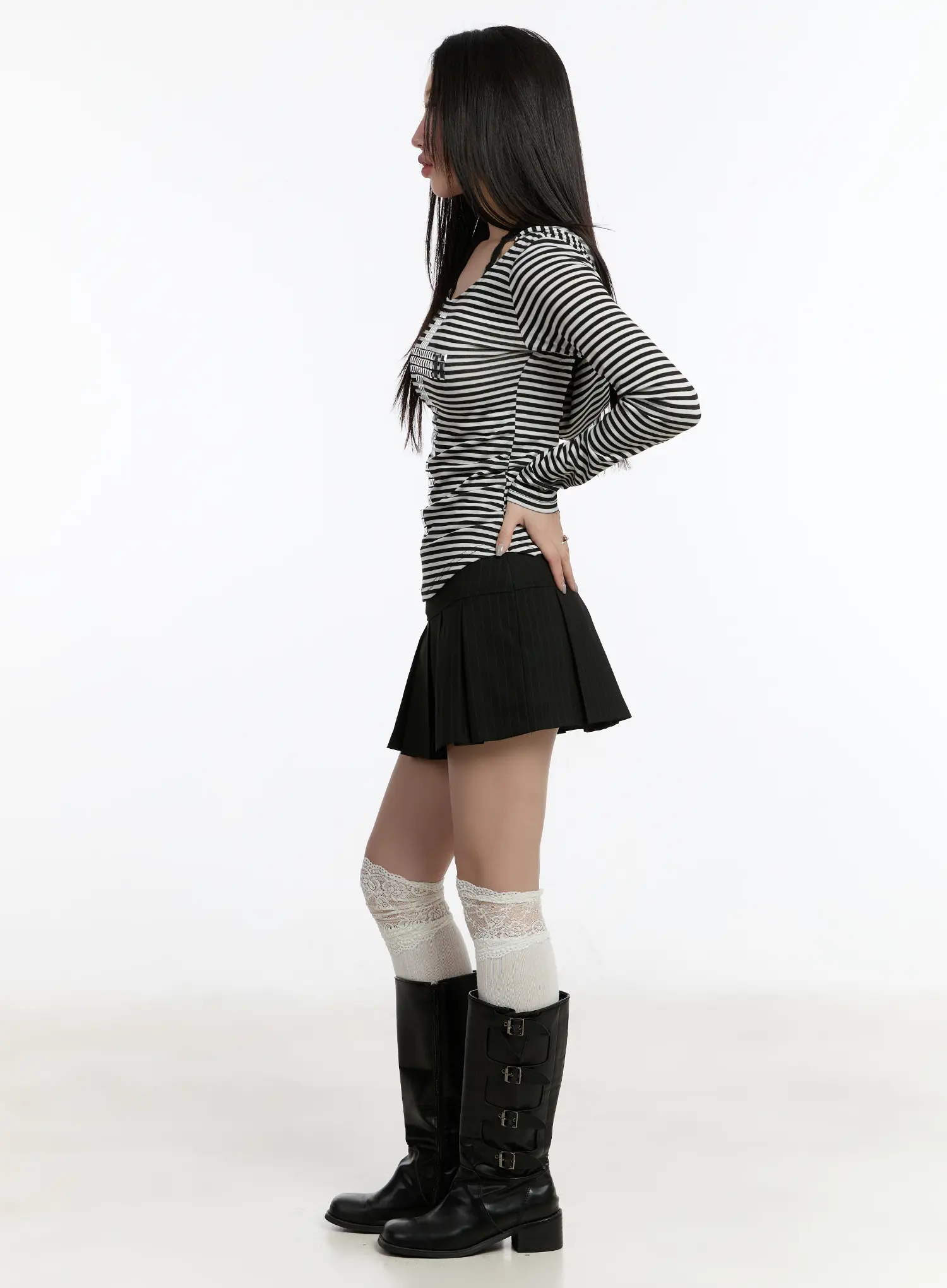 Striped Pleated Mini Skirt CM511 - Image 6