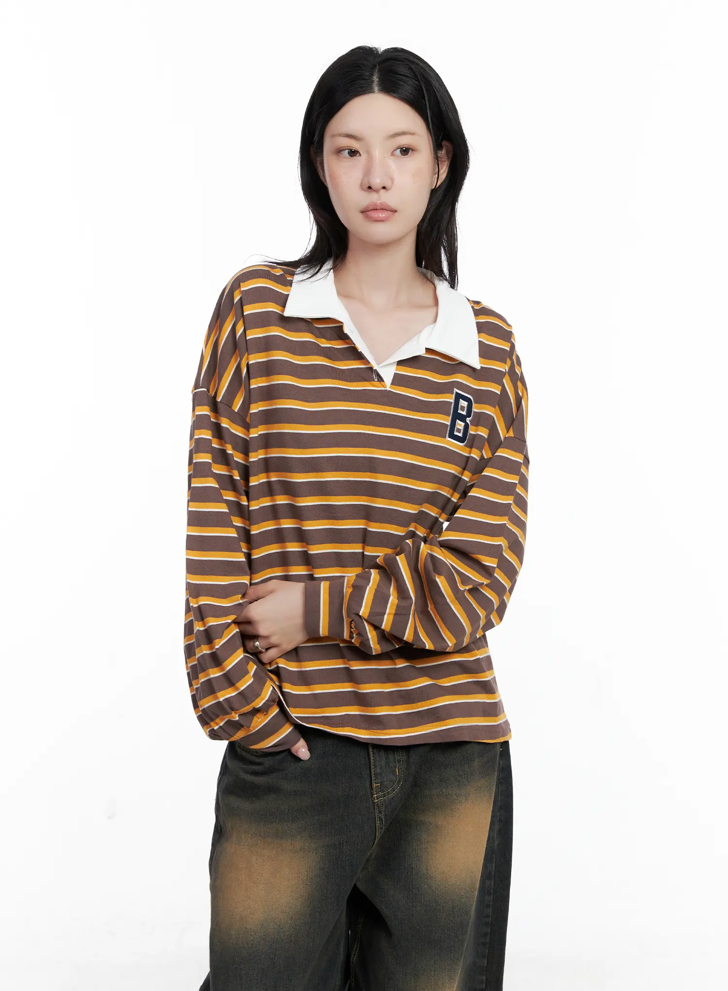 Striped Polo Long Sleeve Shirt CS526 - Image 10