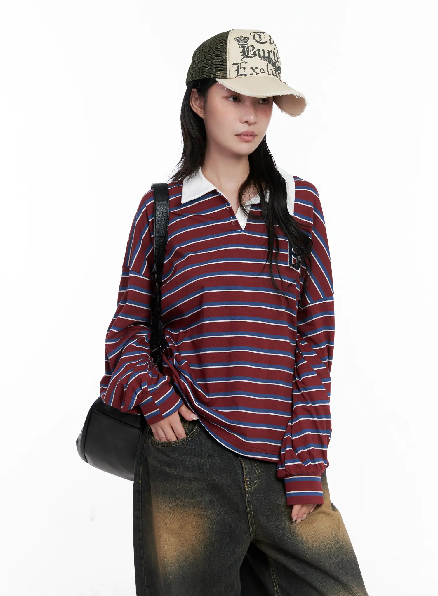 Striped Polo Long Sleeve Shirt CS526 - Image 2
