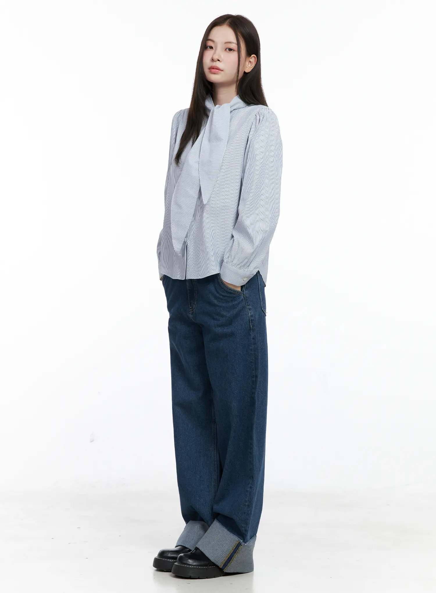 Striped Puff Sleeve Tie Blouse CO506 - Image 4