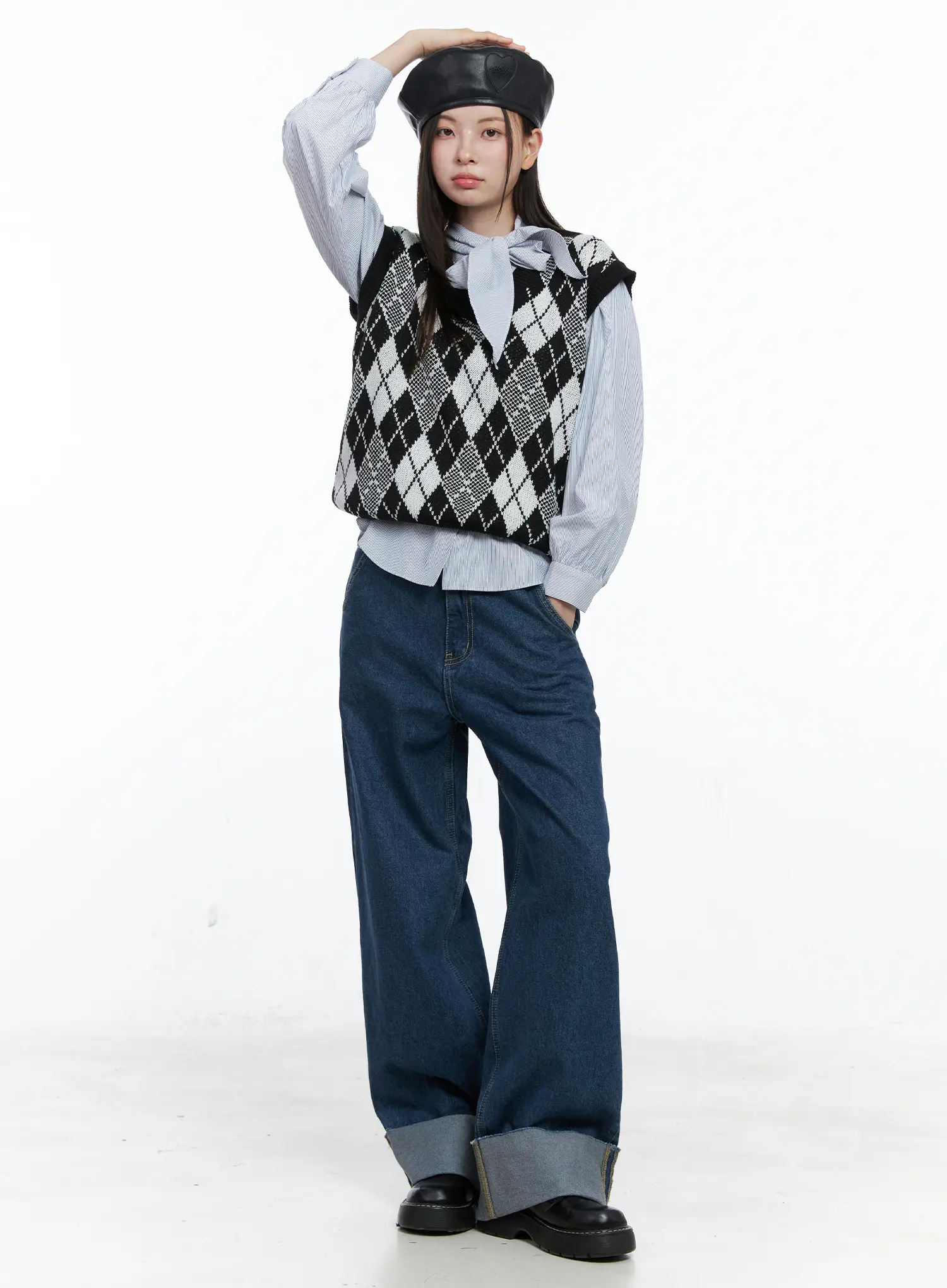 Striped Puff Sleeve Tie Blouse CO506 - Image 8