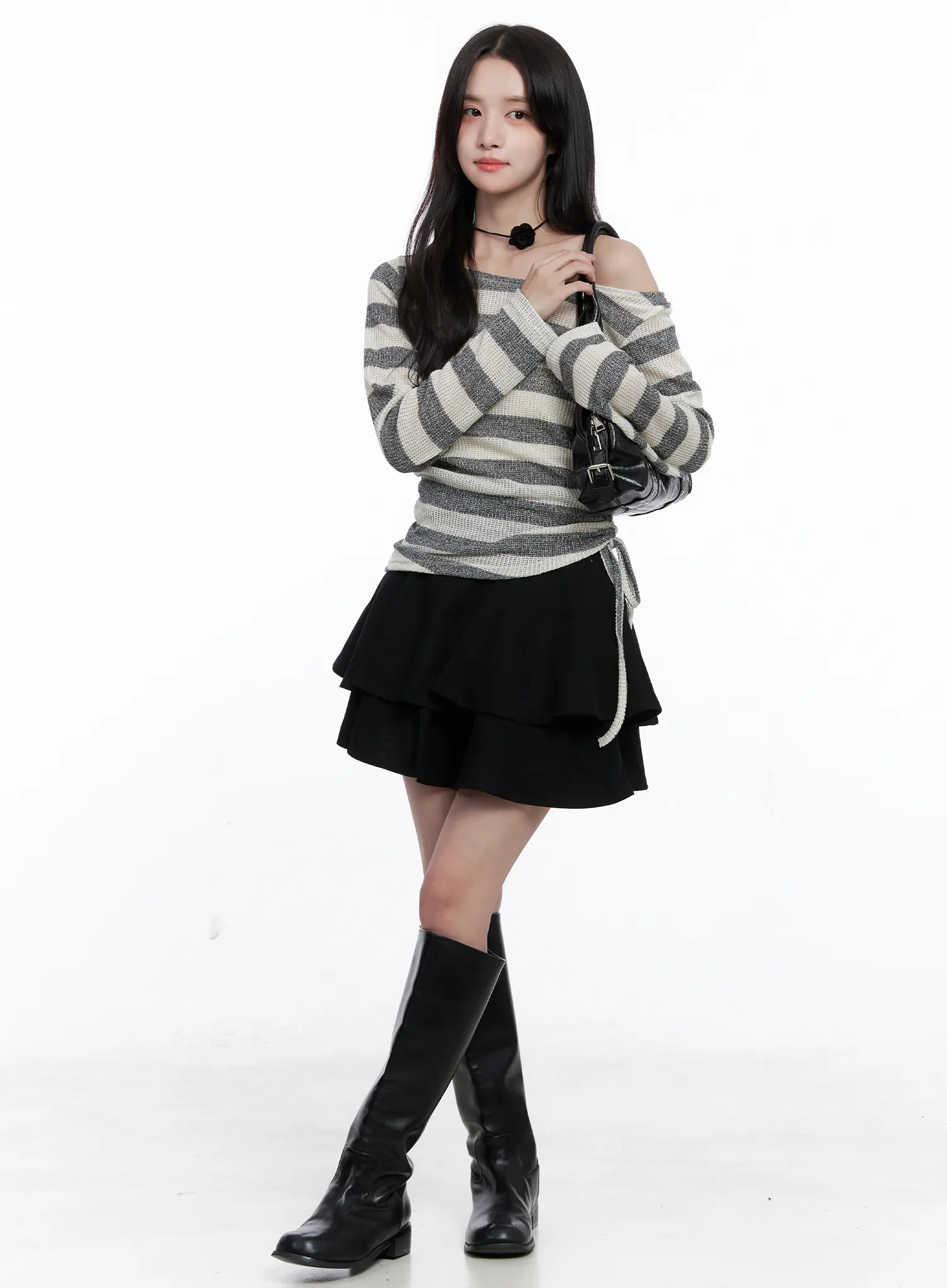 Striped Ruched Wide Neck Top CS523 - Image 2