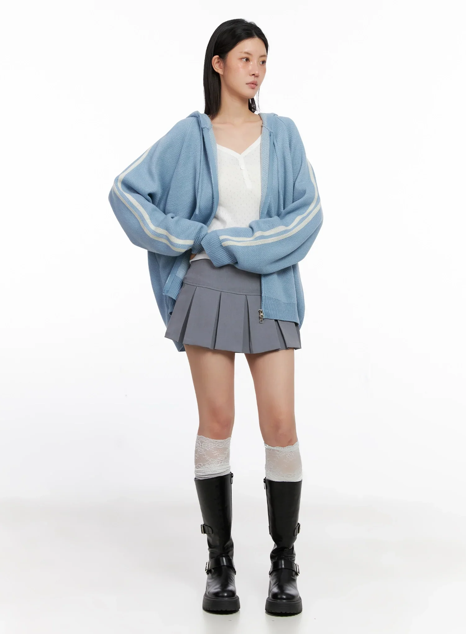 Striped Sleeve Casual Hoodie IS515 - Image 8