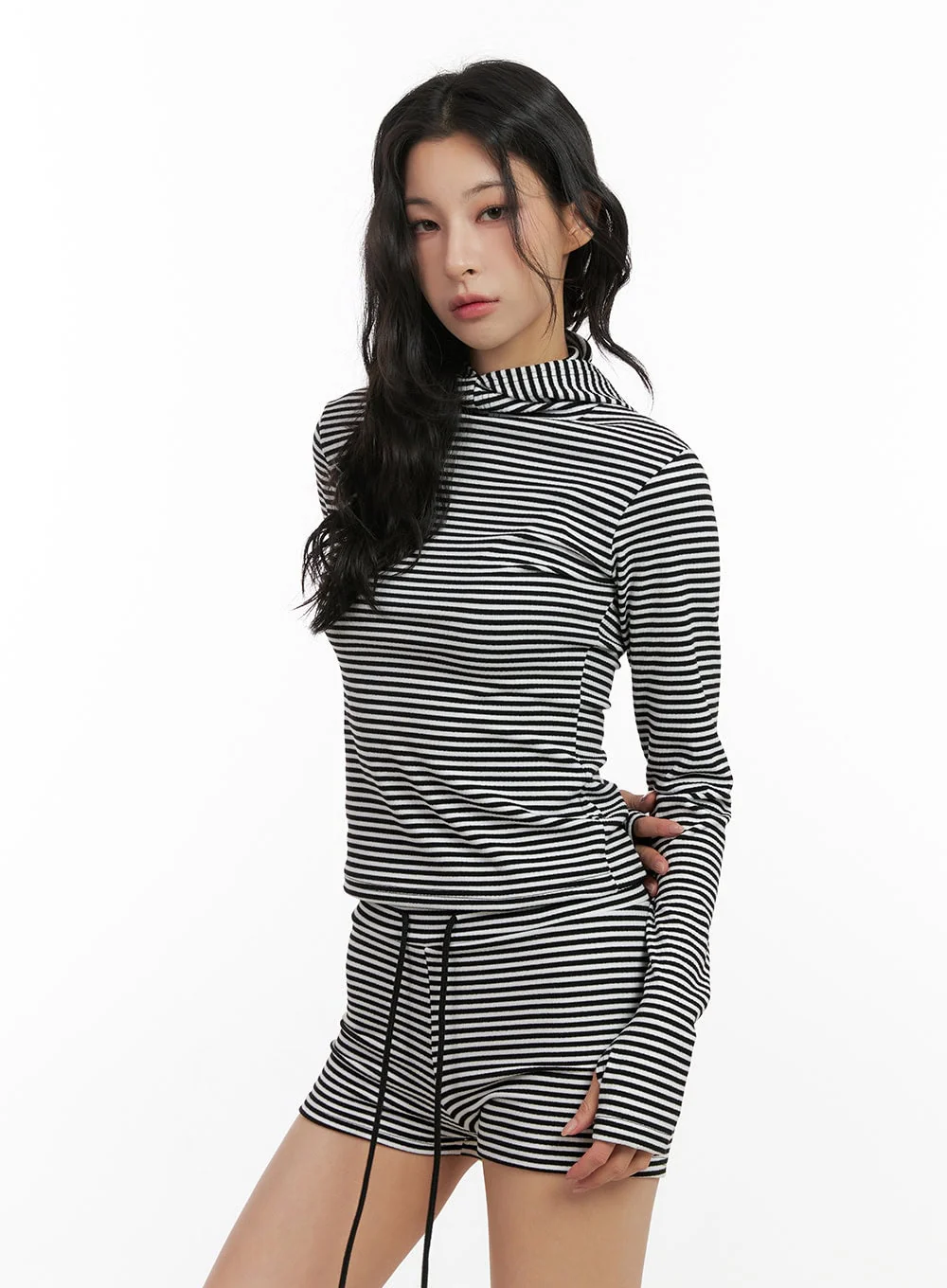 Striped Slim-Fit Hooded Top CN416 - Image 3