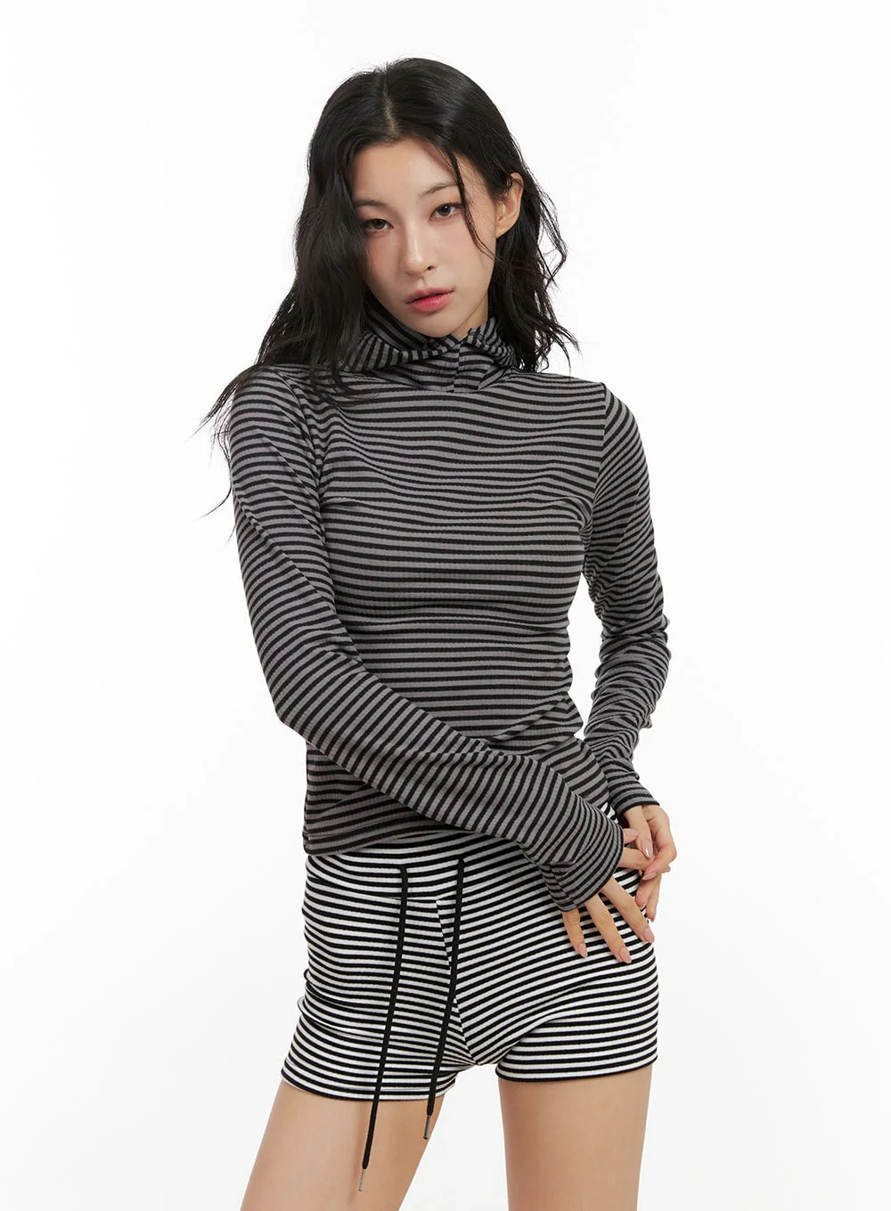 Striped Slim-Fit Hooded Top CN416 - Image 7