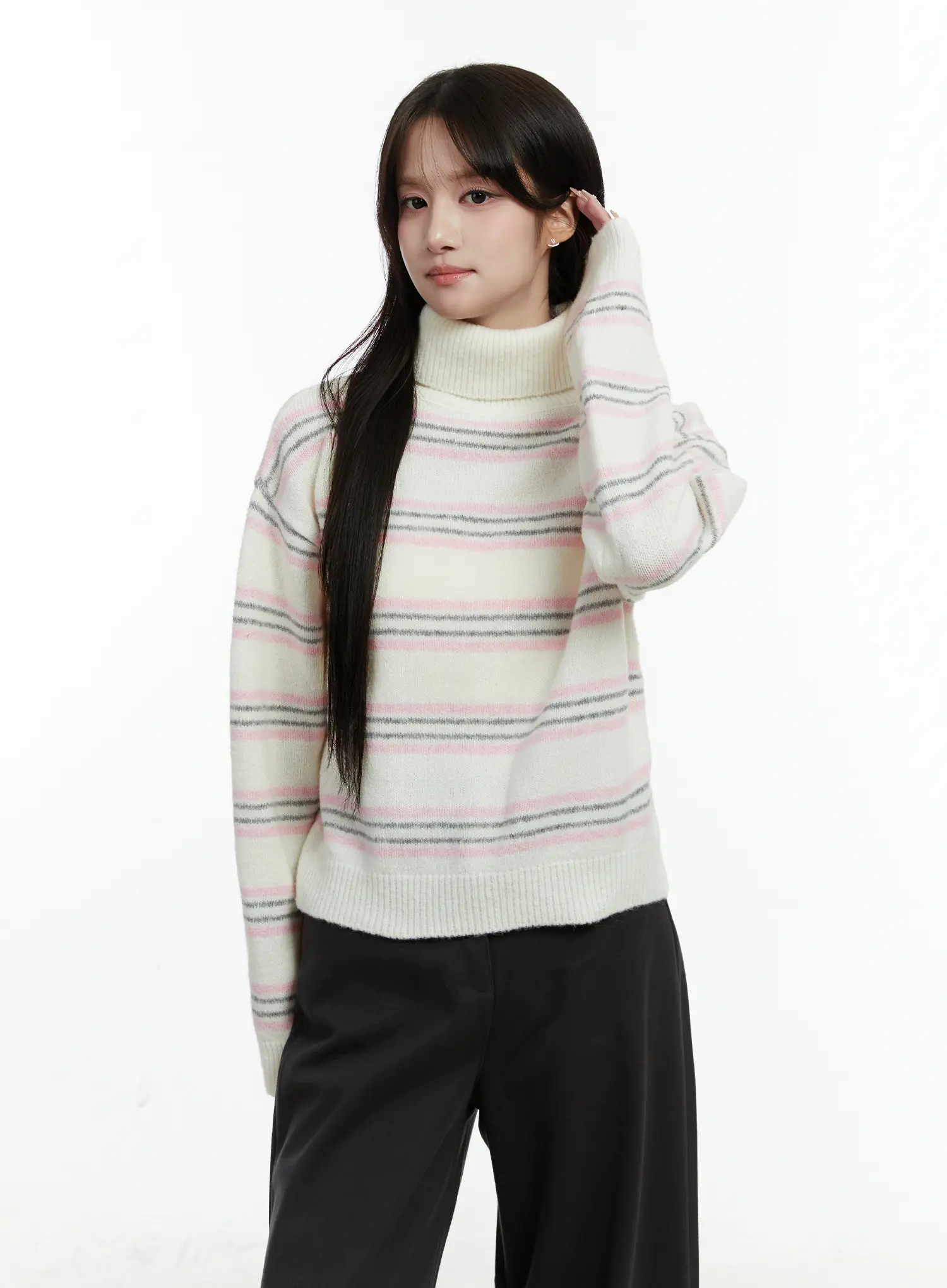 Striped Turtleneck Knit Sweater CD514 - Image 8